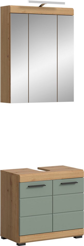 welltime Badmöbel-Set SIENA, 2 teilig, inklusive LED Beleuchtung, bestehend aus:, (Set, 2-St., TOPSELLER), Waschbeckenunterschrank, Spiegelschrank, LED Badaufsatzleuchte