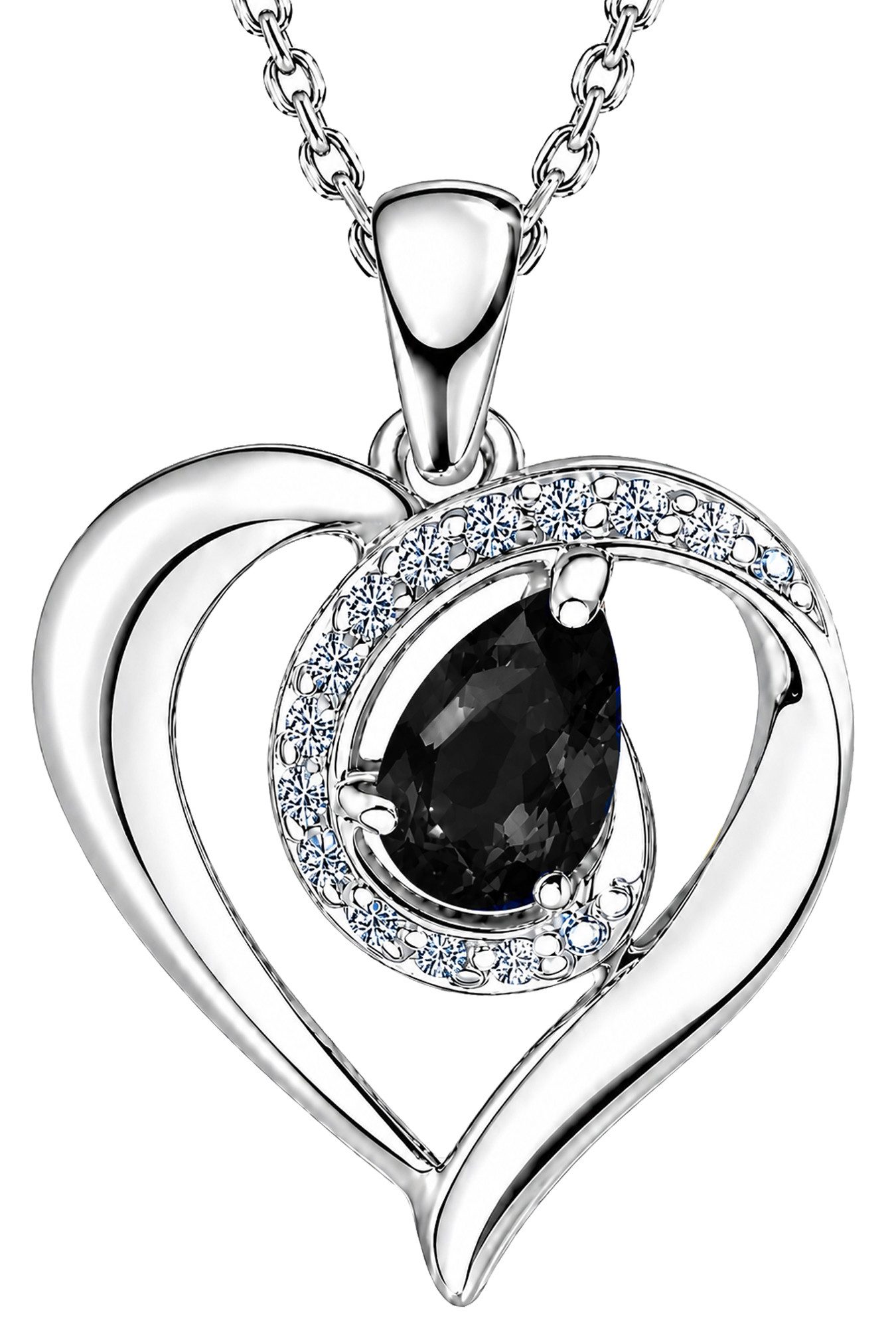 Limana Herzkette Tropfen Edelstein Schmuck Damen 925 Silber Halskette Geschenk Frau (nach Wahl Rubin Saphir Opal Silberkette inkl. Dose und Tasche), Geburtstag Jahrestag Hochzeitstag Weihnachten Muttertag Valentinstag