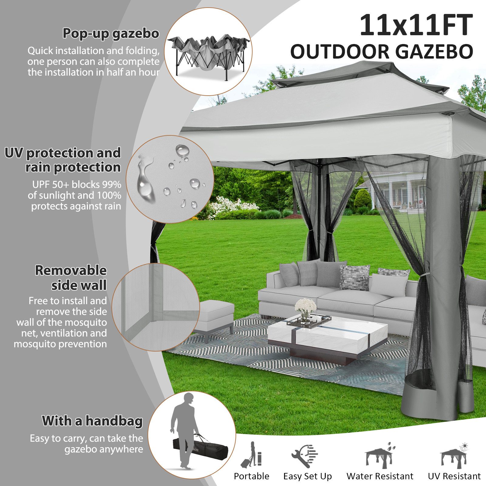 LUCKZON Pavillon 3*3 m Faltbar Gartenzelt günstig online kaufen