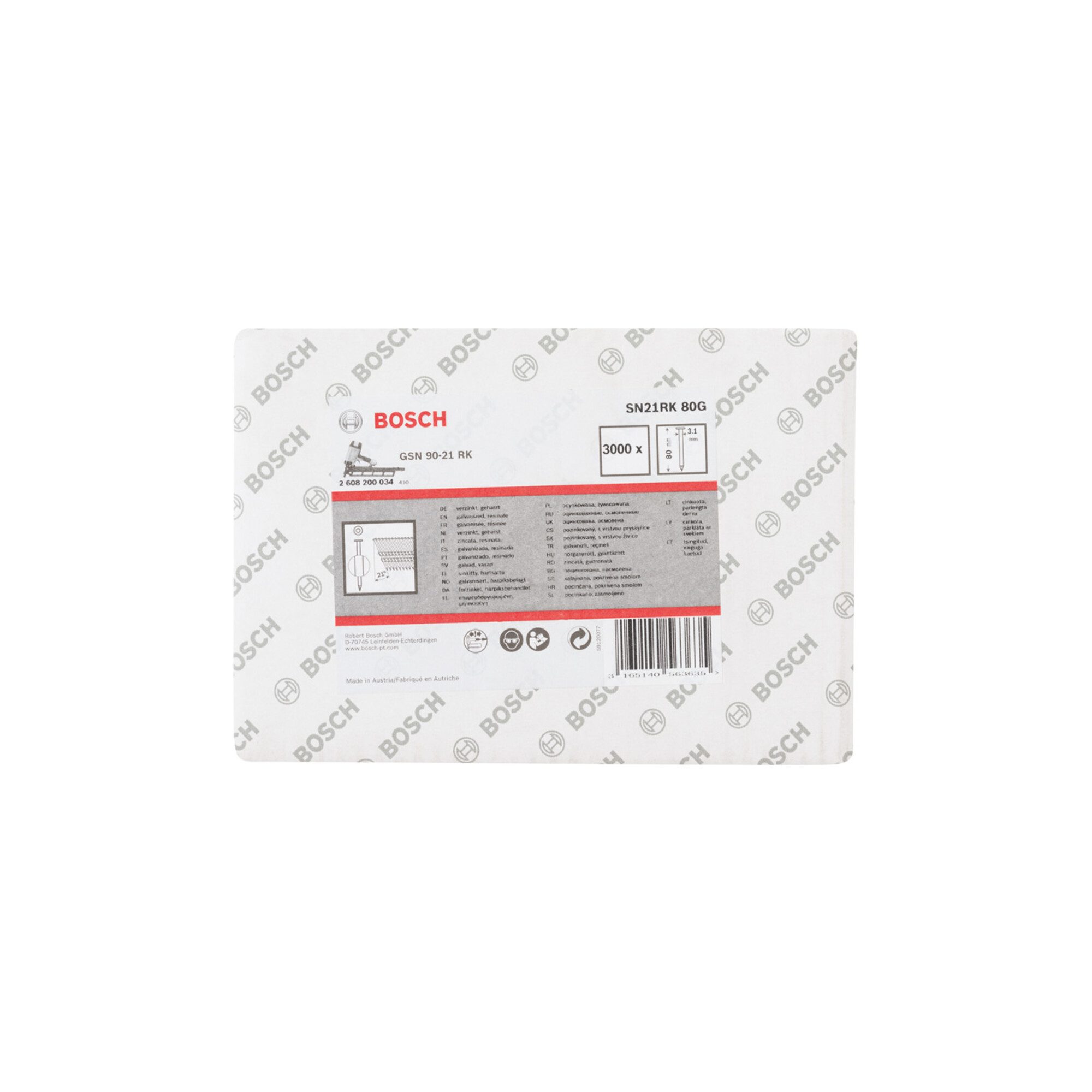 Bosch Professional Stahlnagel Bosch Rundkopf-Streifennagel SN21RK 80G 3,1 mm 80 mm verzinkt glatt 30