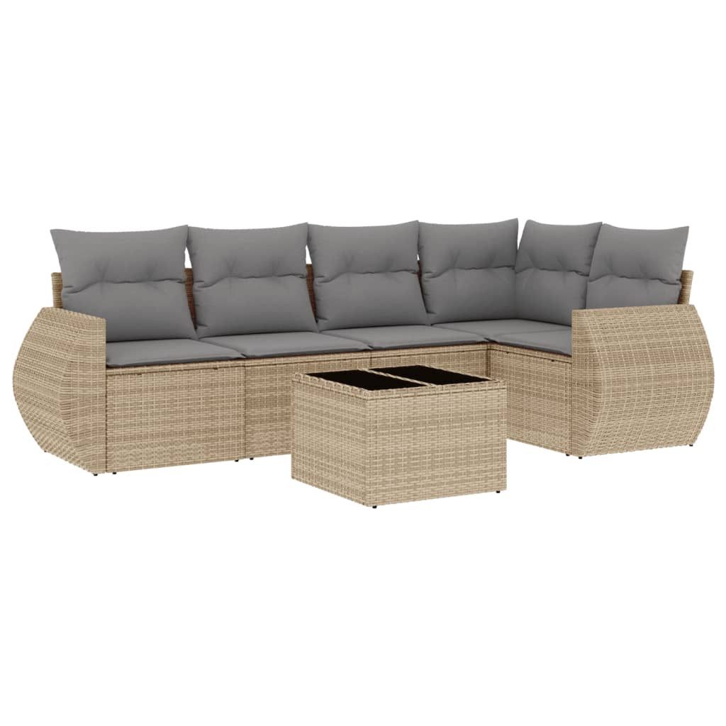 Gartenlounge-Set 6-tlg. Garten-Sofagarnitur mit Kissen Beige Poly Rattan
