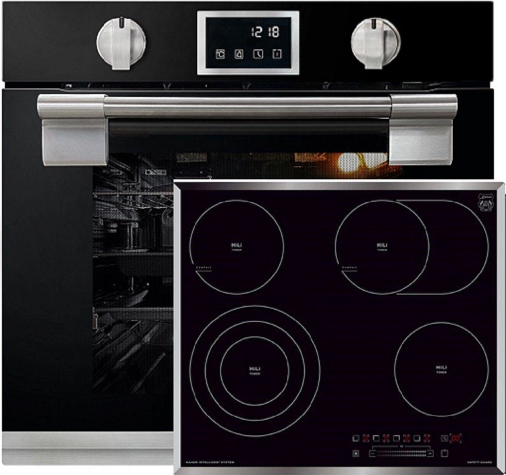 Kaiser Küchengeräte Backofen-Set Herd Set Autark Einbau Backofen, 11 Funktionen, 79L, 60 cm + Glaskeramikkochfeld 60 cm, 4 QuickHeat-Kochzonen Hi-Light EH 6338 S+ KCT 6715, mit 1-fach-Teleskopauszug, Pyrolytische Selbstreinigung