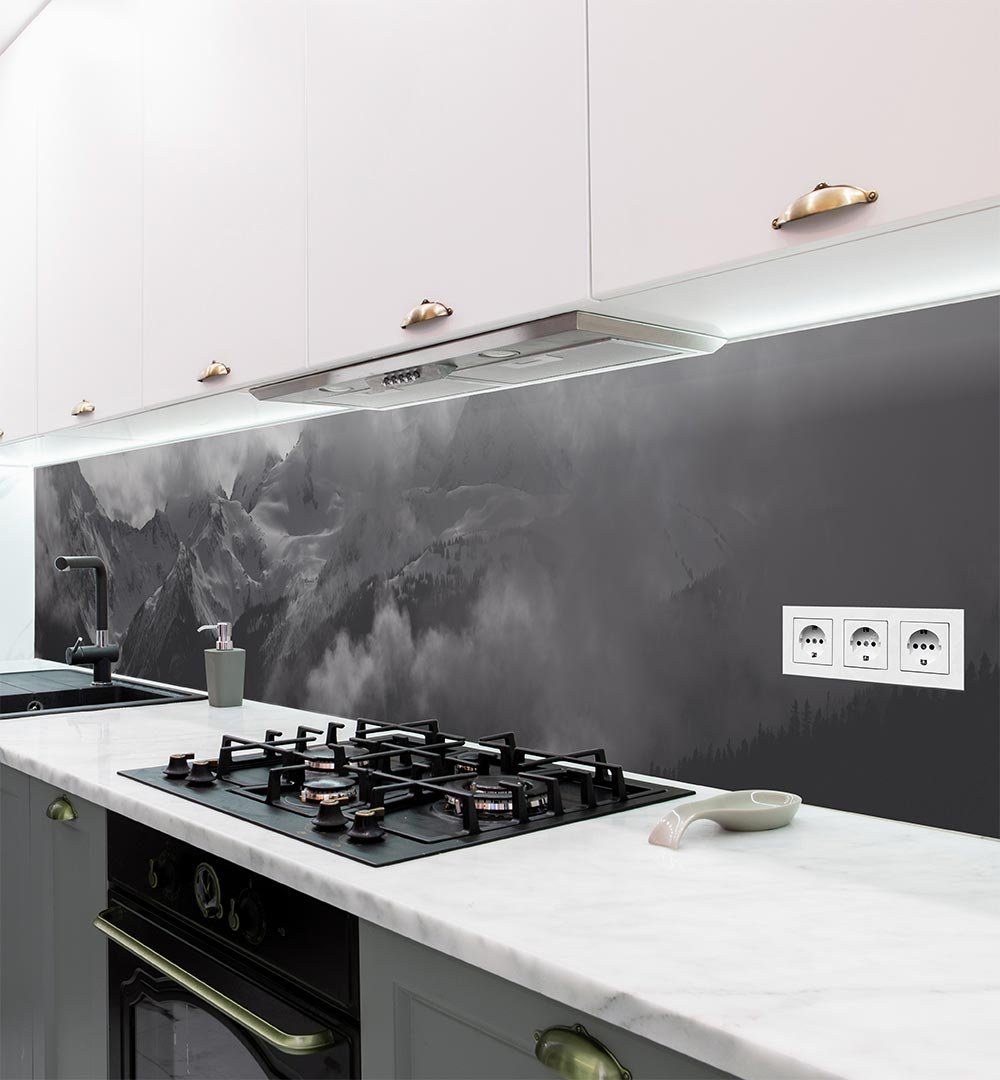 MyMaxxi Dekorationsfolie Küchenrückwand Berge schwarz weiß selbstklebend  Spritzschutz Folie