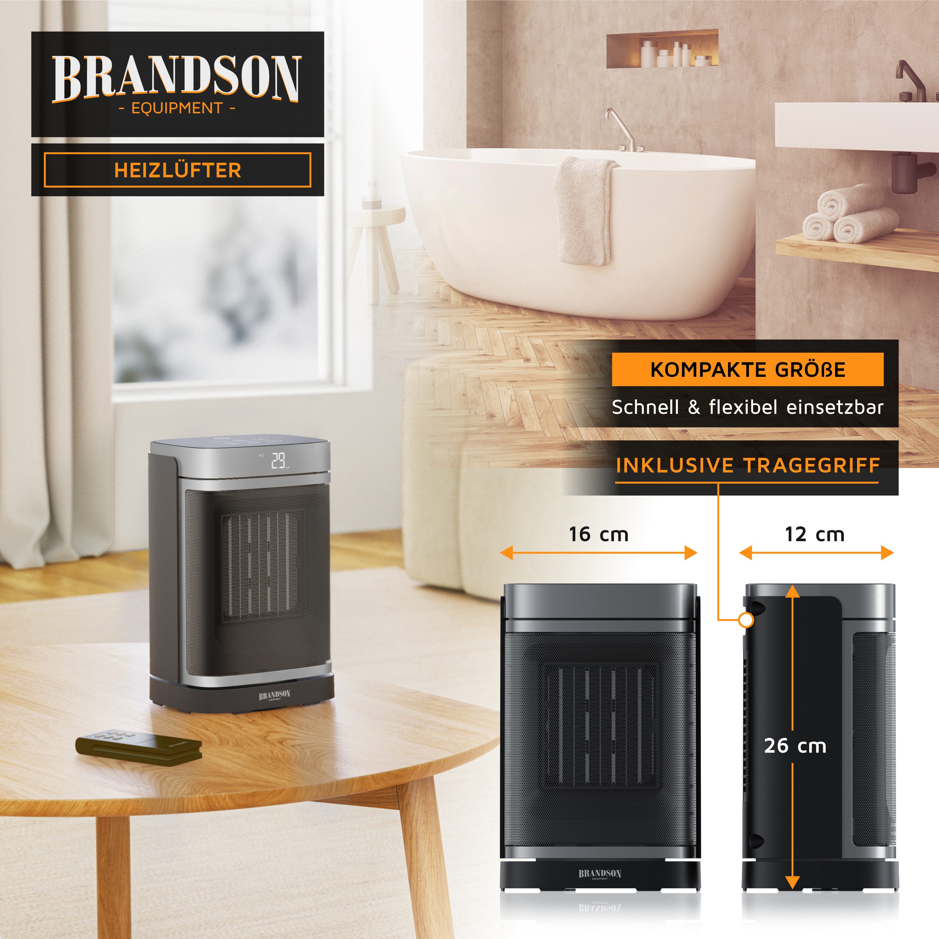 Brandson Heizlüfter Keramik Heizgerät, Oszillation, Timer, Fernbedienung, kompakt, 1500 W, energiesparend, Preisträger 2025, Thermostat, Überhitzungsschutz – Bild 4 von 5