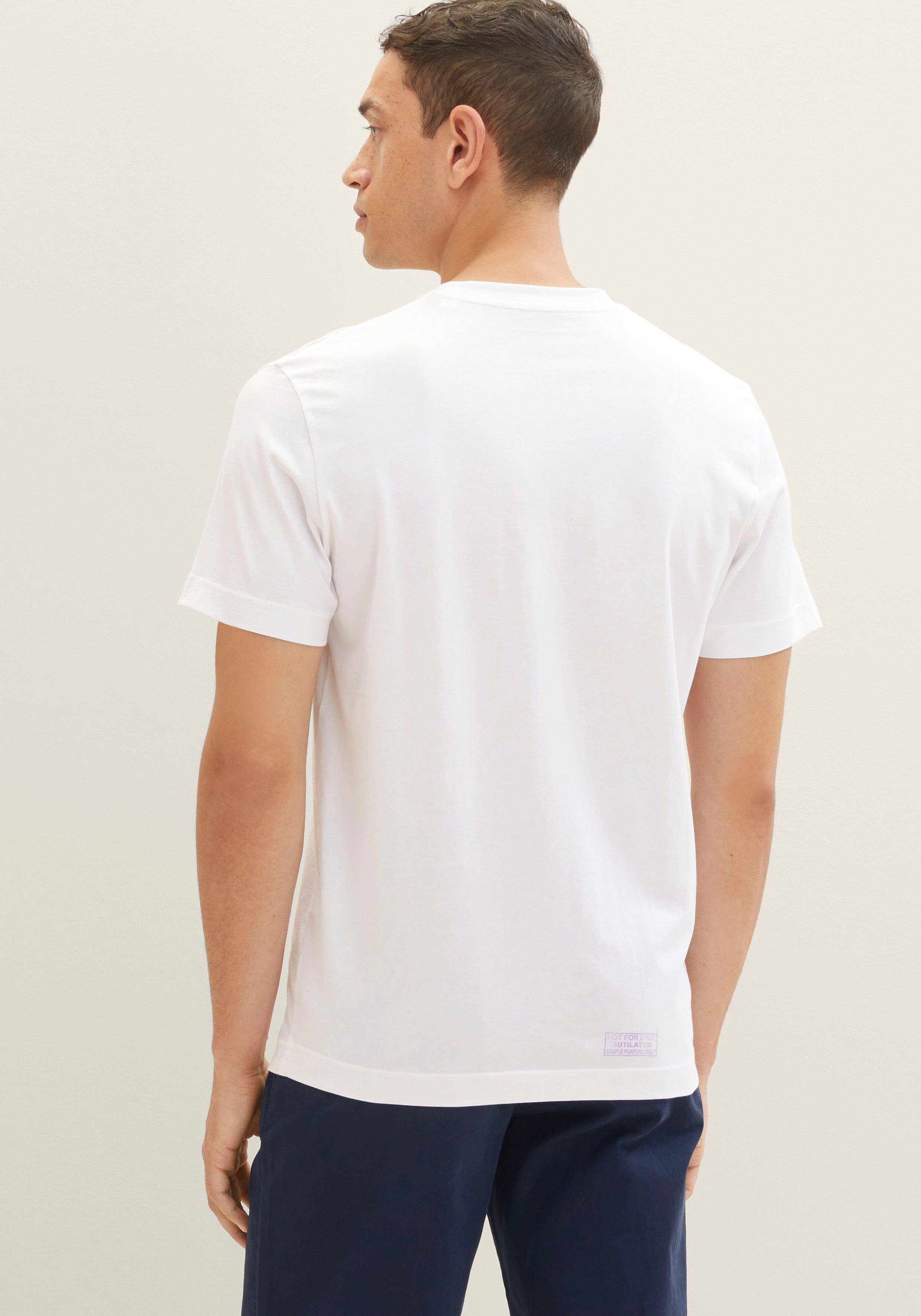 TOM TAILOR T-Shirt + mit Print der auf 2-tlg) dunkelblau Brust 1x Logo kleinem (Packung, 1x weiß großem mit