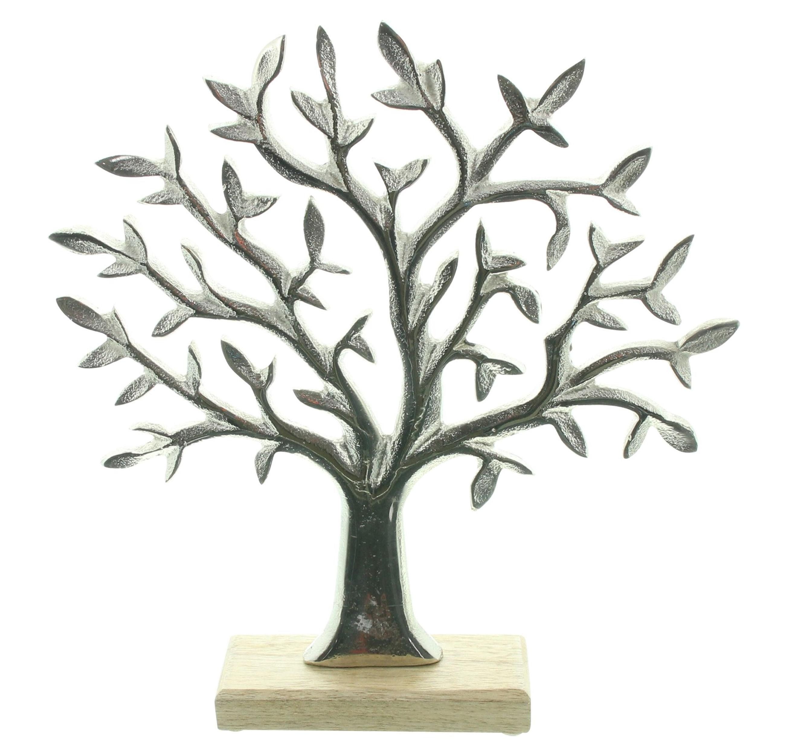 Dekoobjekt Baum Silber Aluminium & Mango Holz 31cm – Skulptur