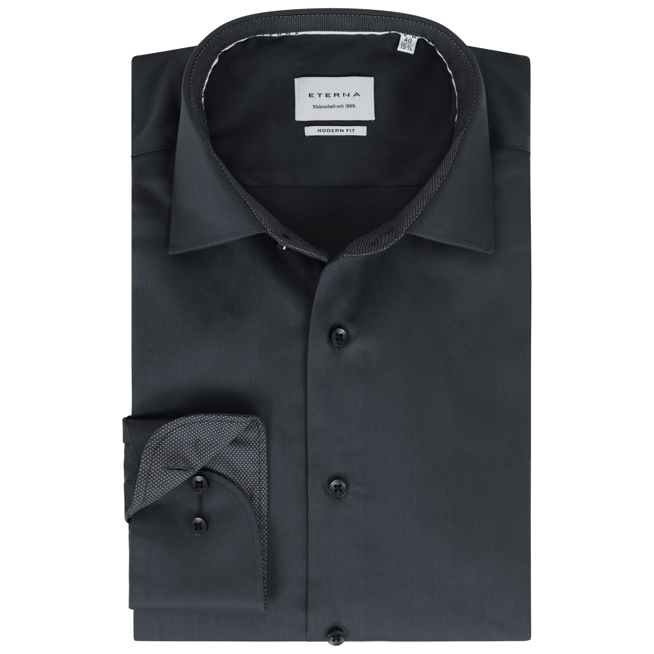 Eterna Langarmhemd Modern Fit, Anthrazit, Satingewebe, günstig online kaufen