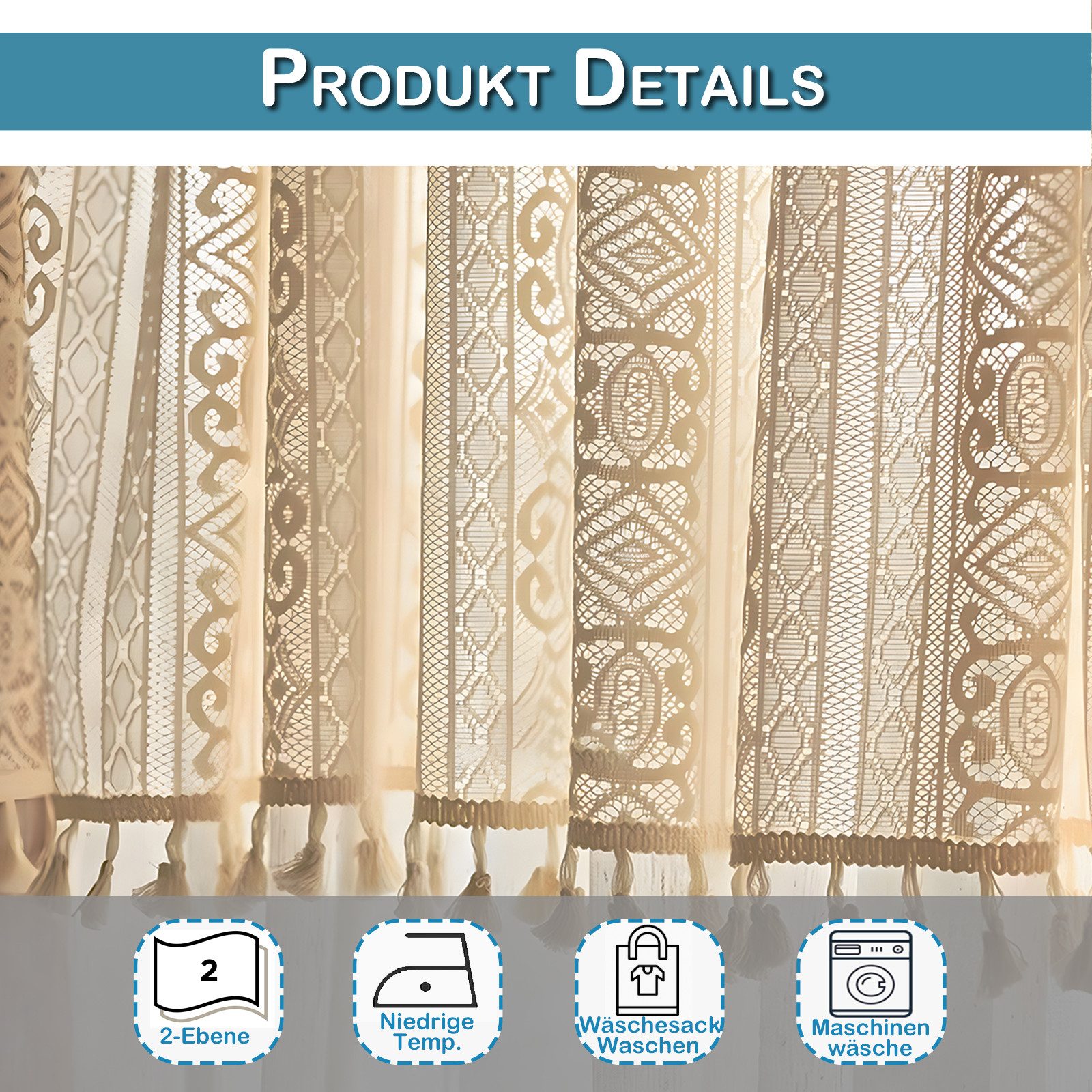 Qelus Schiebegardine Boho Bistrogardine Fenstergardinen Kurz Gardine Küche günstig online kaufen