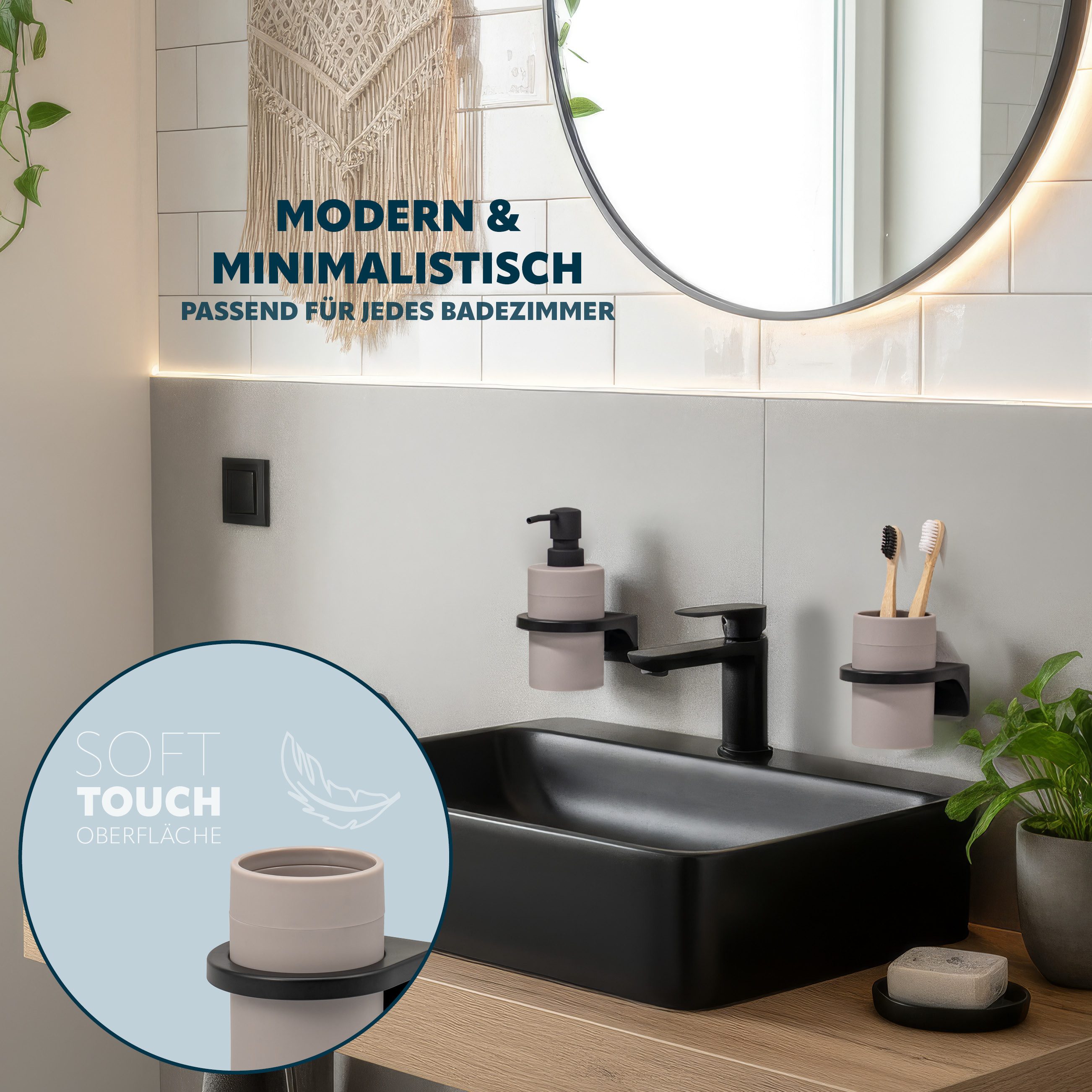 bremermann Zahnputzbecher rund, SAVONA Soft-Touch inkl. Wandhalterung, (1-St)