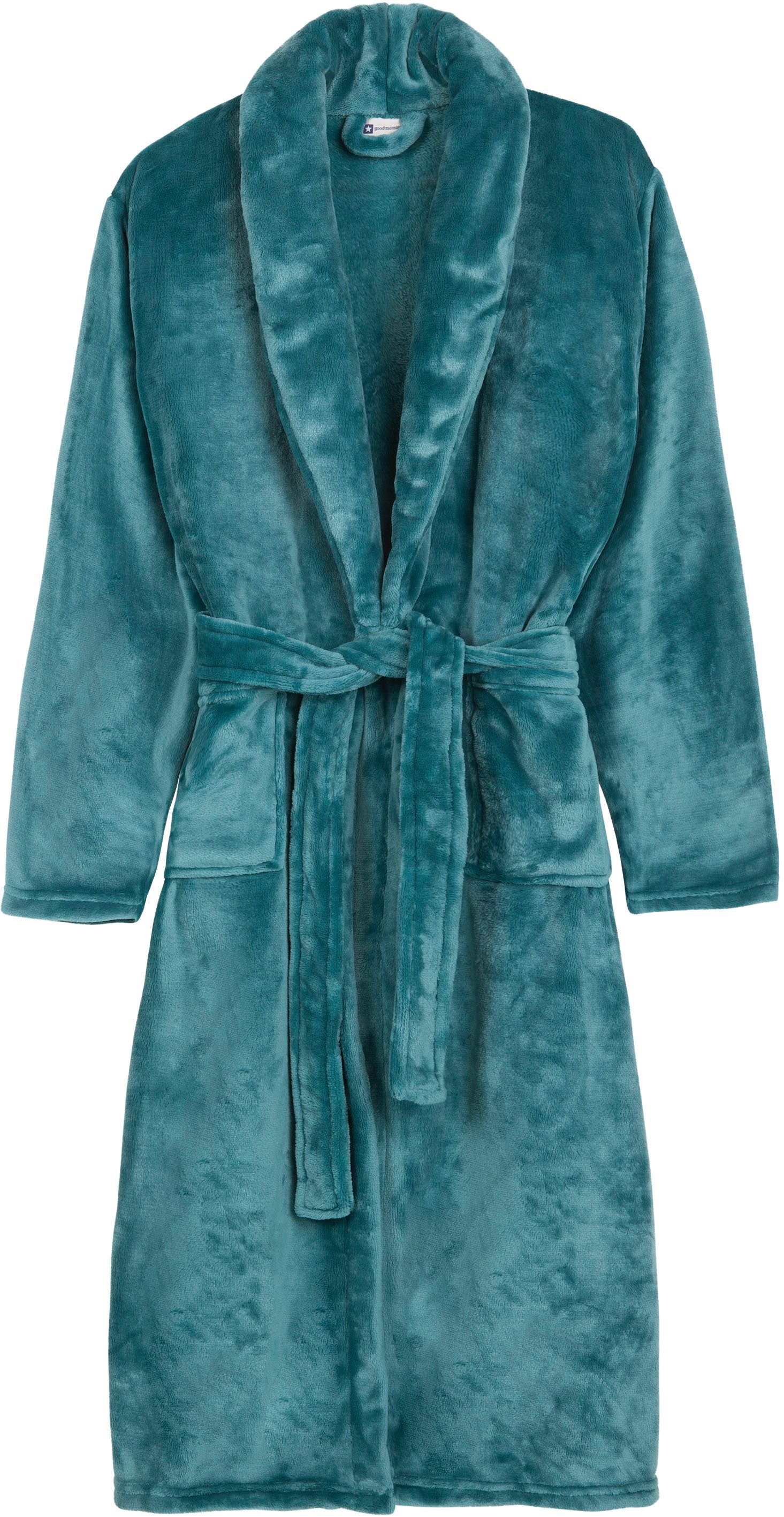 good morning Bademantel Good morning Bathrobe uni, Midilänge, Kunstfaser, Schalkragen, Gürtel, Schalkragen, Gürtel, Taschen, Damen & Herren, Velours, Glanz