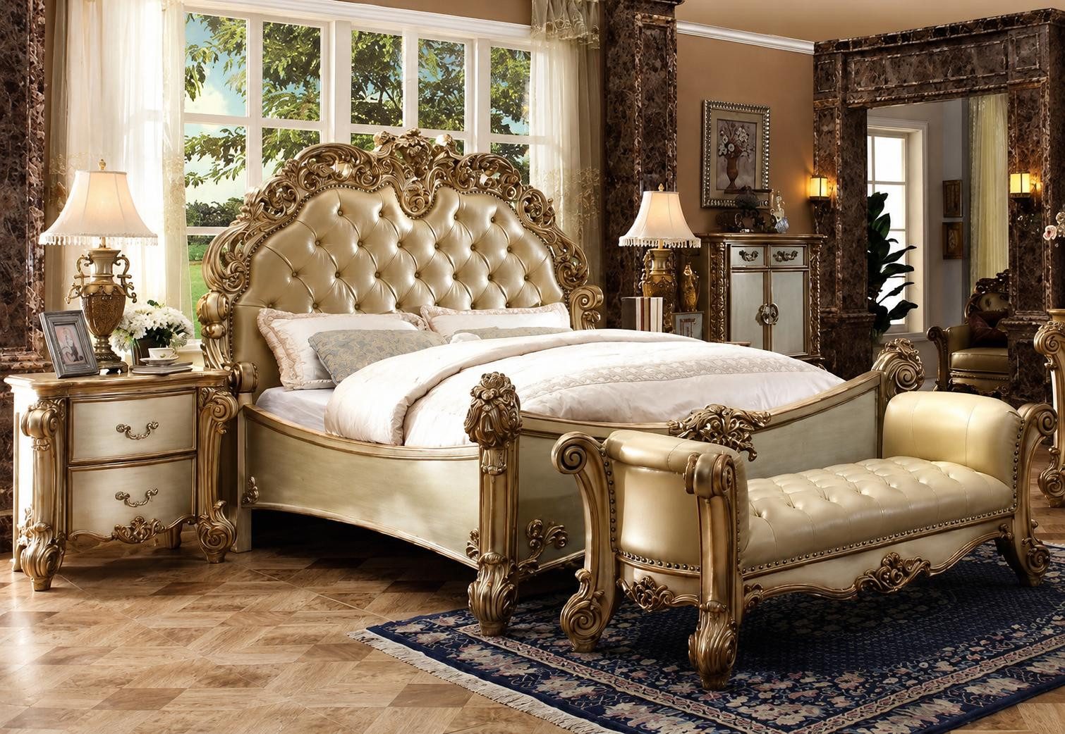 JVmoebel Jugendzimmer-Set Barock Schlafzimmer-Set Luxus mit Bett und Nachttischen