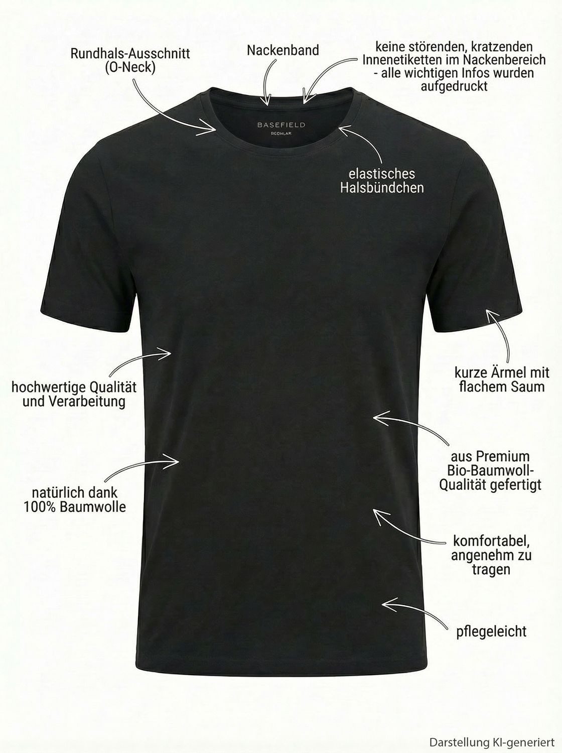 BASEFIELD T-Shirt Basic (SPARPACK) hochwertig, aus weicher Bio-Baumwolle im 2er SPARPACK