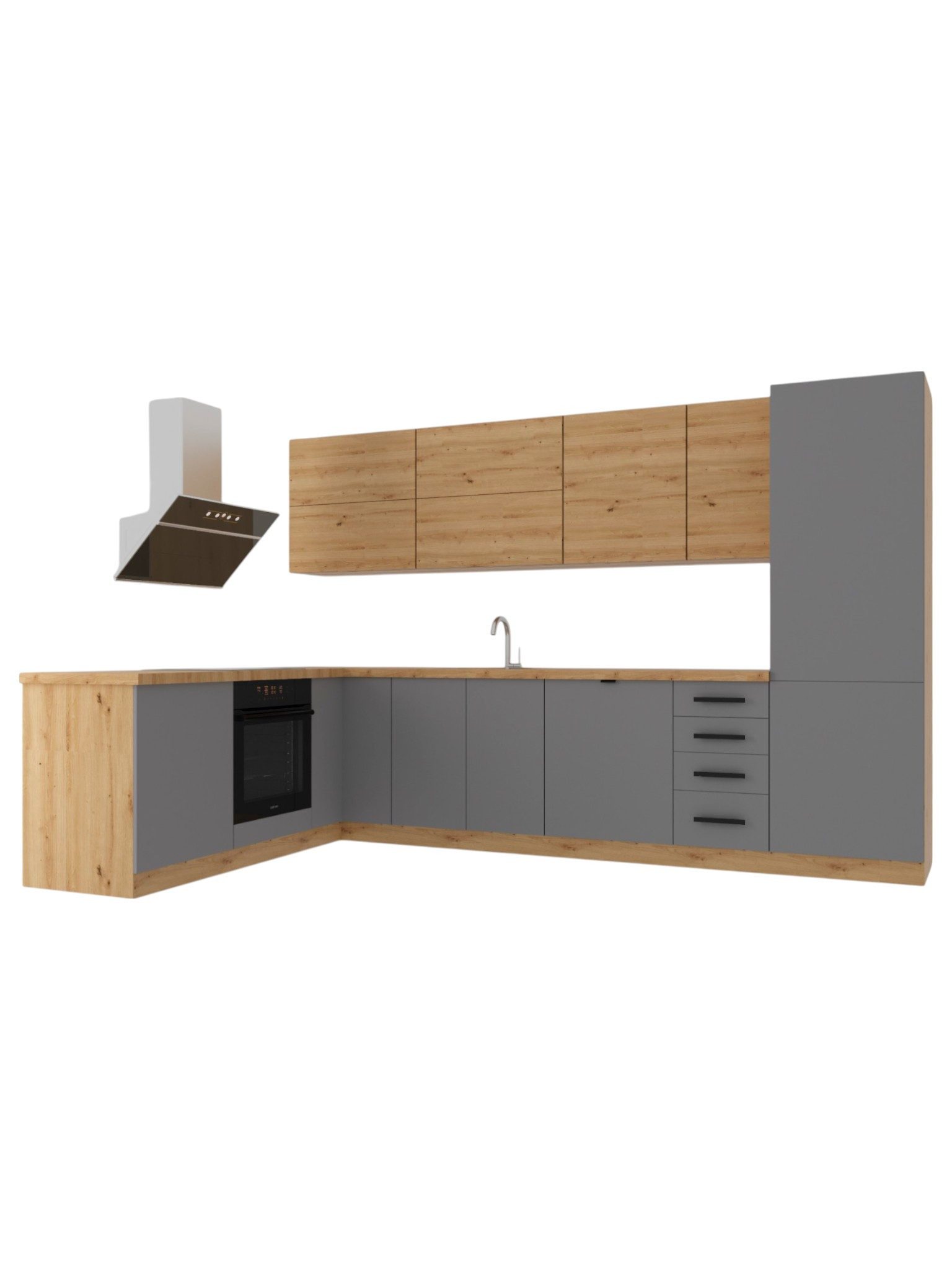 ROYAL24_MARKT Winkelküche K53-G330 - Langen - Perfektes Design für eine unverwechselbare Küche, (Komplett Set), Zeitlos - Exklusiv - Top Qualität.