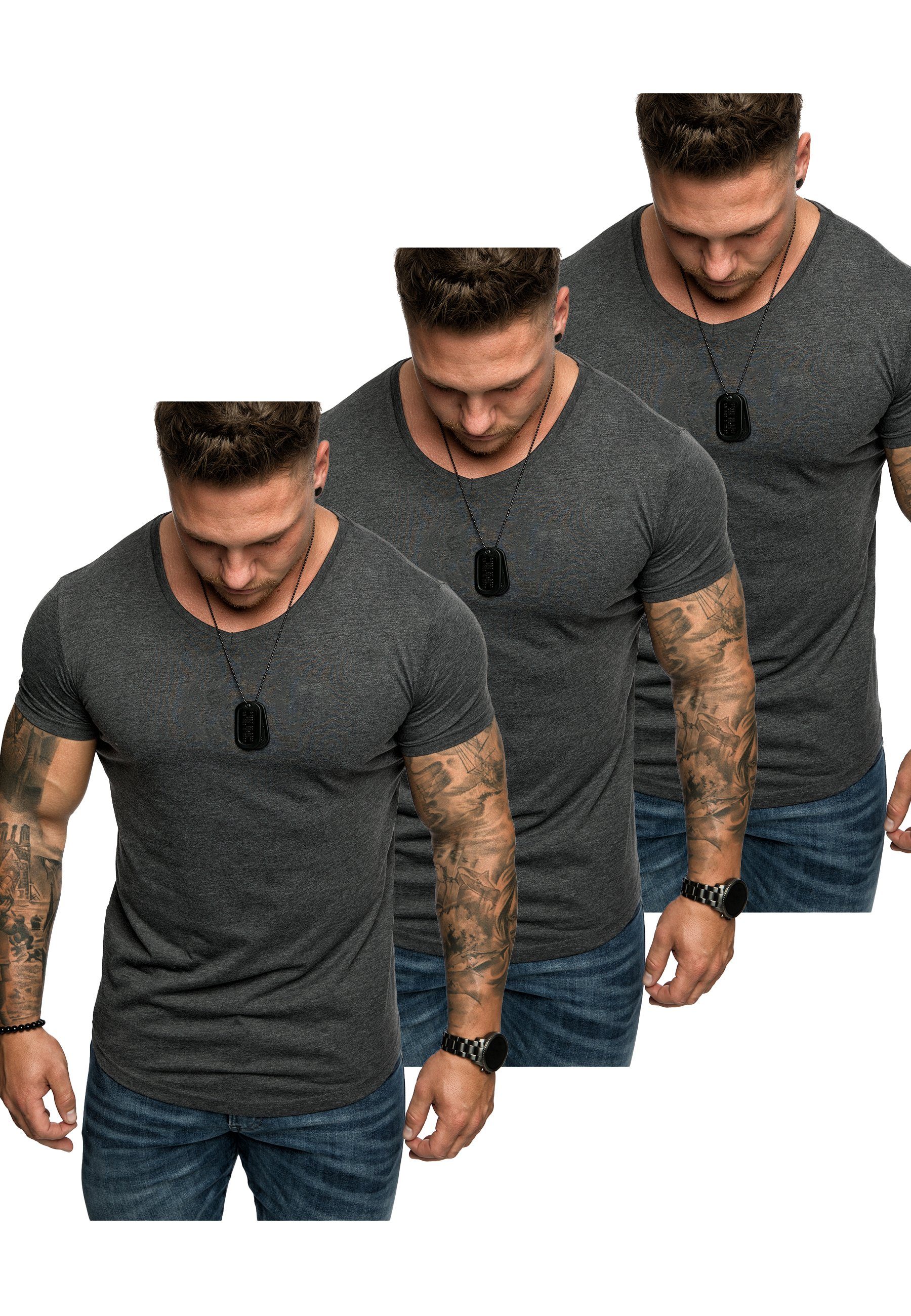 T-Shirt Herren T-Shirts BELLEVUE Amaci&Sons Oversize 3er-Pack (3x mit V-Ausschnitt (3er-Pack) 3. T-Shirt Basic Anthrazit)