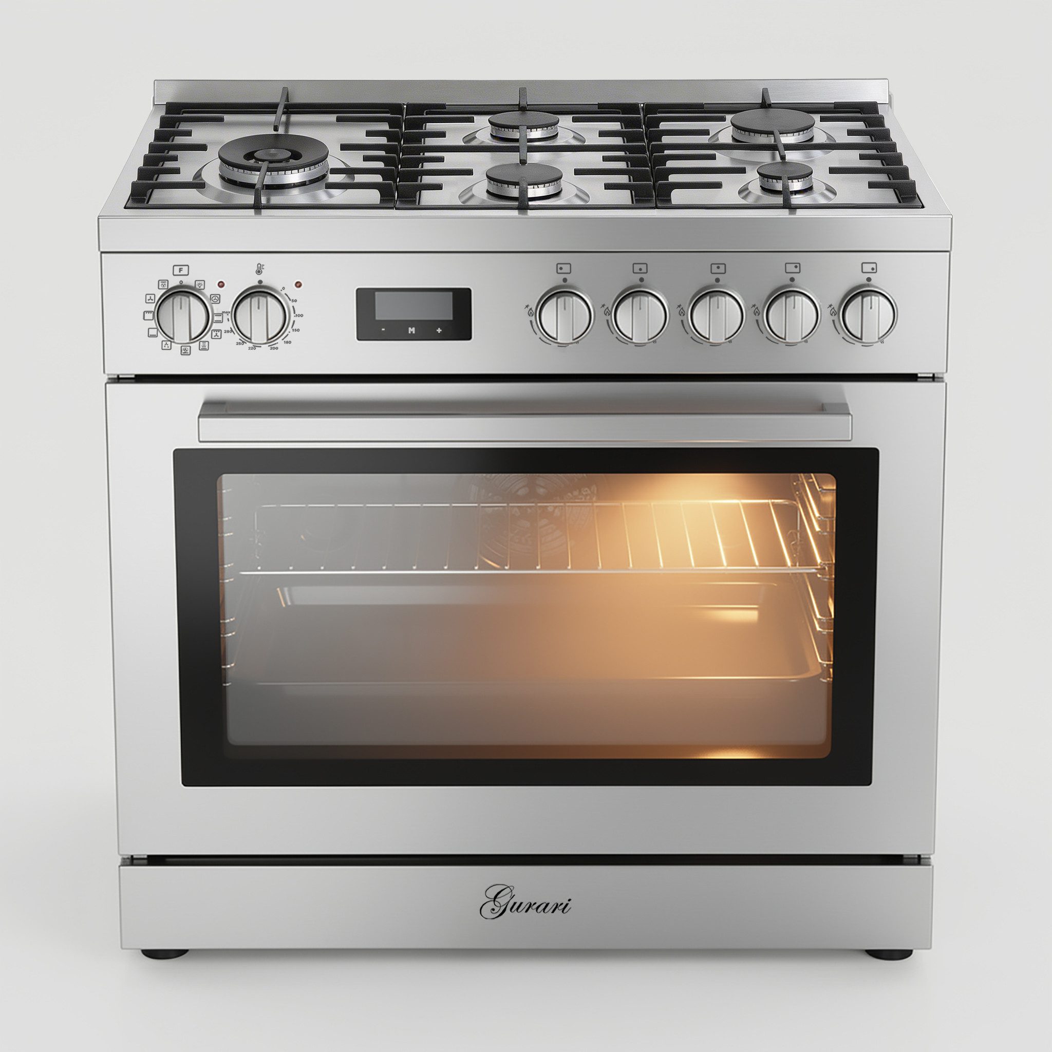 GURARI Gas-Standherd Edelstahl Gas Elektro Standherd 90 cm 126 L Erdgas Fl.Gas 4 Kw WOK,Selbstreinigung Gas Elektro Standherd Gurari GCH E 818 Inox, mit 1-fach-Teleskopauszug, Katalytische Selbstreinigung, Gas Elektro Standherd 90 cm, XXL Backofen, 126 L, AirFry, Drehspieß