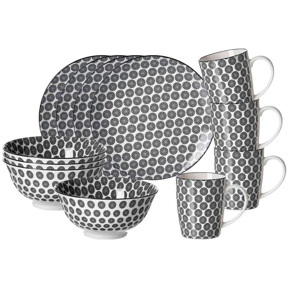 Ritzenhoff & Breker Frühstücks-Geschirrset Takeo Circles Frühstücksset 12-tlg. (12-tlg), 4 Personen, Porzellan
