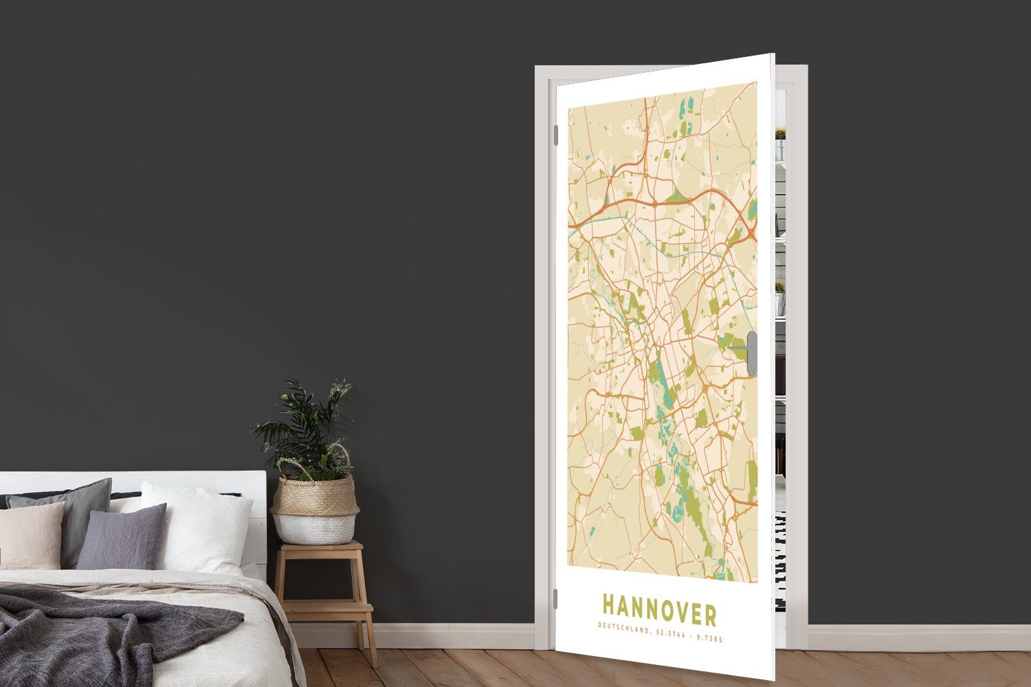 - Stadtplan - Vintage cm MuchoWow (1 Karte Türaufkleber, 75x205 bedruckt, - Fototapete - Tür, Karte, Türtapete St), Hannover Matt, für