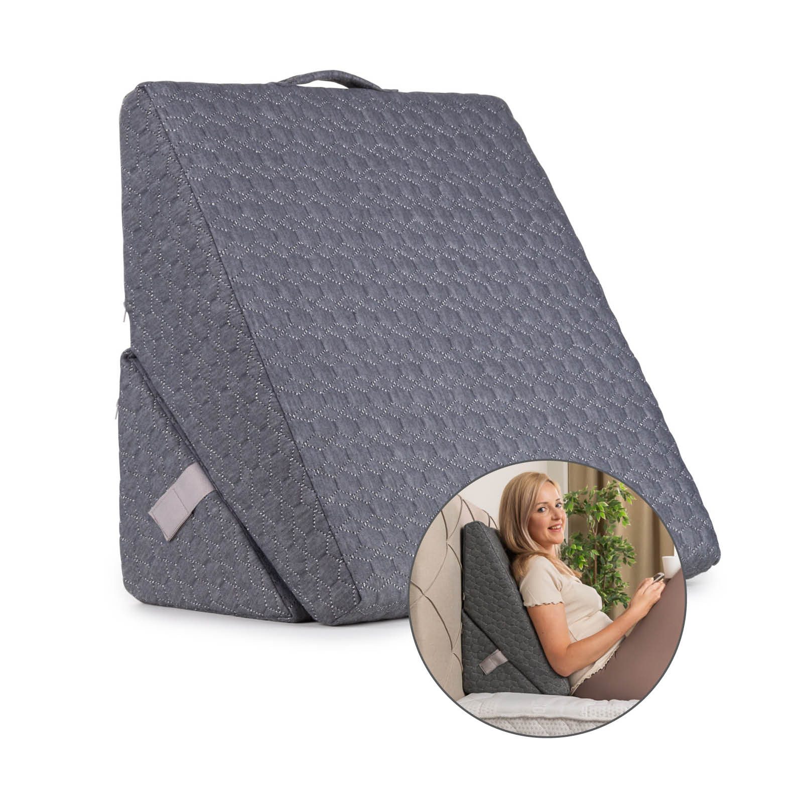 Vitapur Keilkissen Lesekissen 3in1 VitaSpine Memosilver – Rückenkissen Bett Sofa Wand