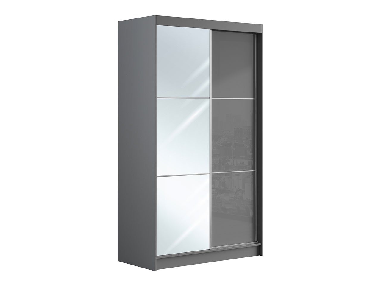 MKS MÖBEL Kleiderschrank VALENCIA Schrank Lacobel-Glas 120 Grau Garderobe, Spiegel cm, mit