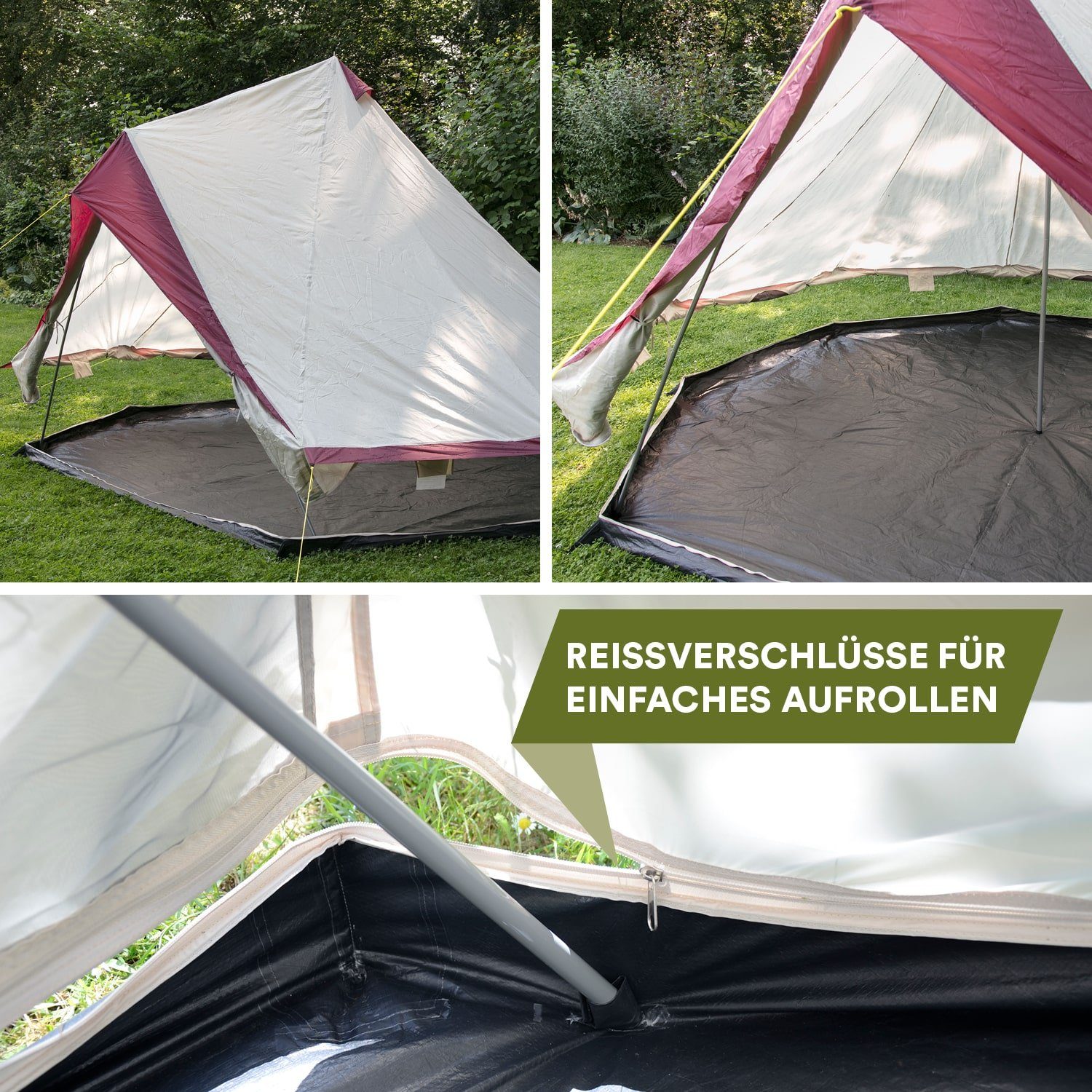 Skandika Tipi-Zelt Comanche 400, Campingzelt mit hochrollbarer Zeltwand, 2,5m Stehhöhe, wasserdicht 3000mm, Insektenschutz, abnehmbarer Zeltboden, Glamping