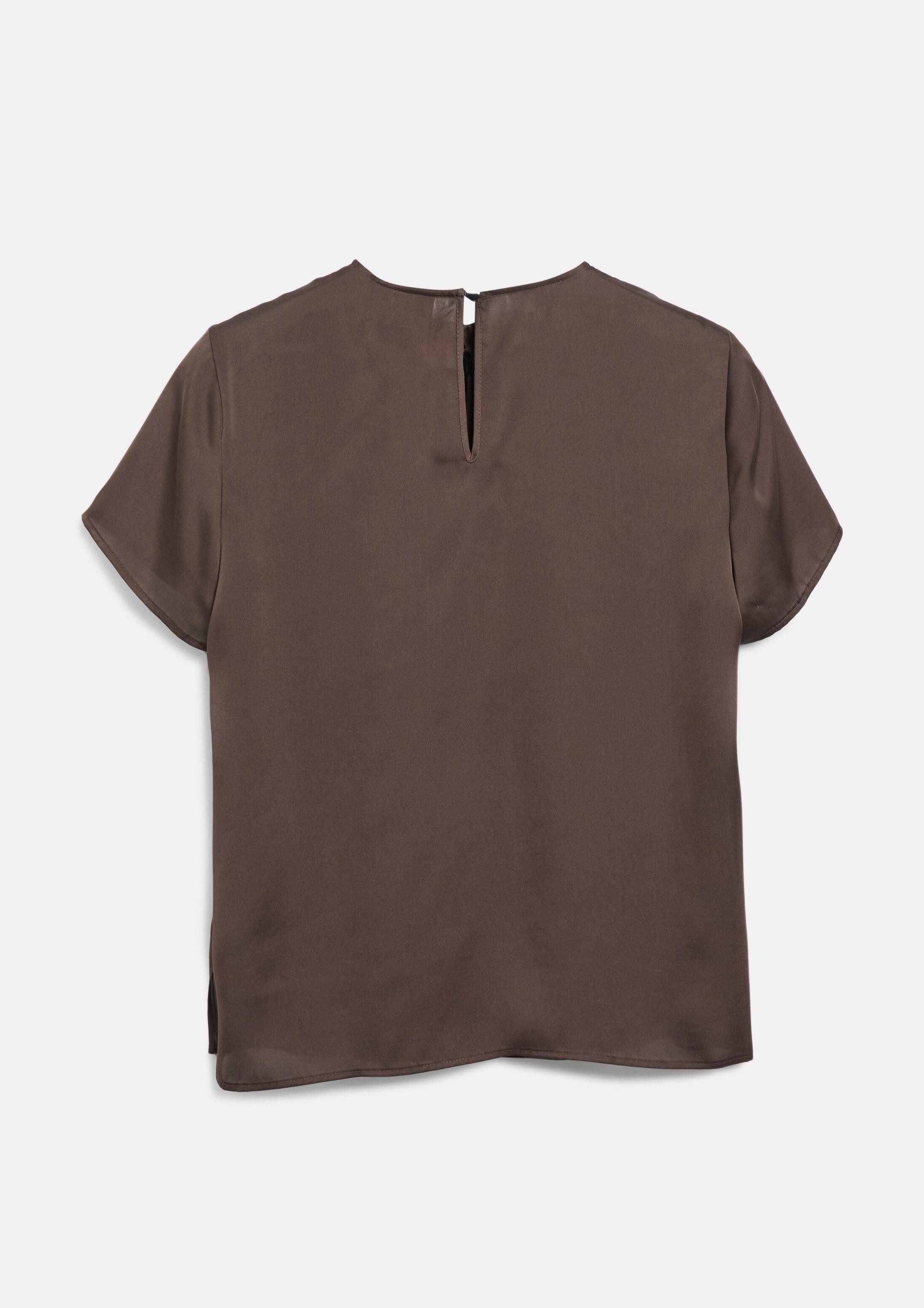s.Oliver Kurzarmbluse Bluse Satinierte Bluse mit Falten-Detail und Knopfverschluss