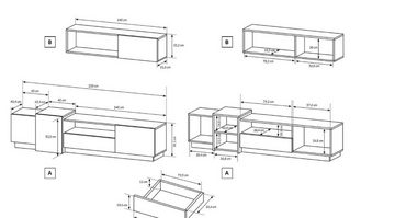 Furnix Wohnwand GLANCI Mediawand Möbel-Set 4-teilig weiß, (Komplett-Set, besteht aus TV Schrank, Wandregal, 2 Hängeschränken und einer Kommode), pflegeleicht, Gesamt: B330 x H133,5 x T45 cm