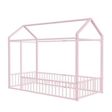 OKWISH Metallbett Tagesbett Kinderbett Eisenbett (90 X 200 Hausbettrahmen mit Zaun für Kinder, Teenager, Mädchen, Jungen), ohne Matratze