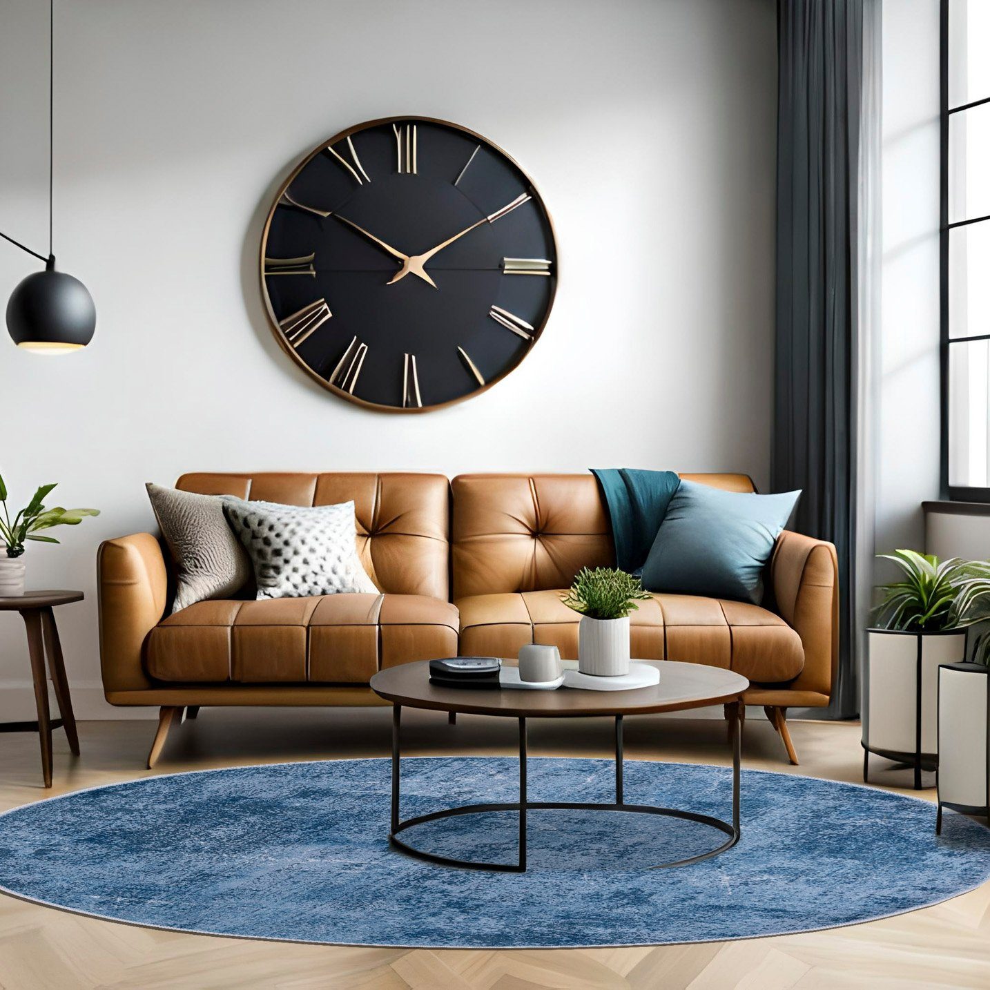 Mazovia Designteppich Modern Rund Teppich Wohnzimmerteppich Abstrakt Blau, günstig online kaufen