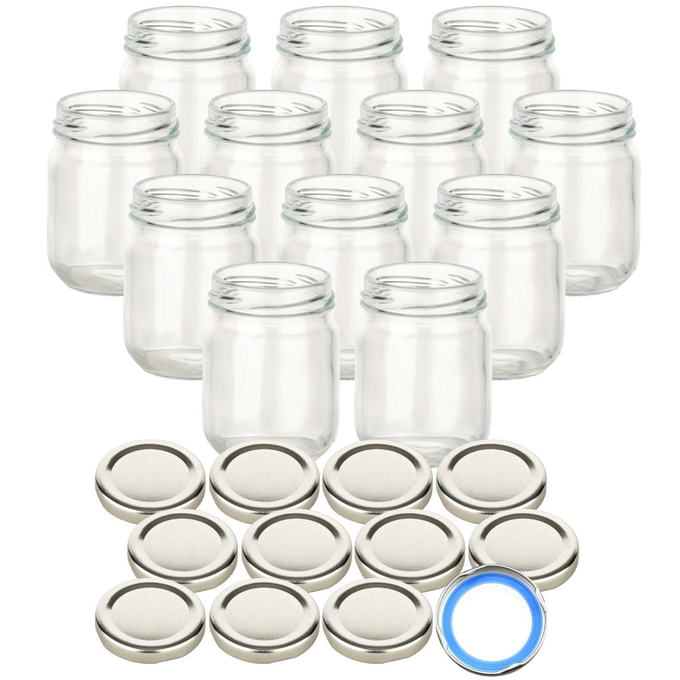 gouveo Einmachglas 130 ml Helix mit Schraubdeckel TO 53 - Leere Marmeladengläser, (12-tlg) Silberfarben BS