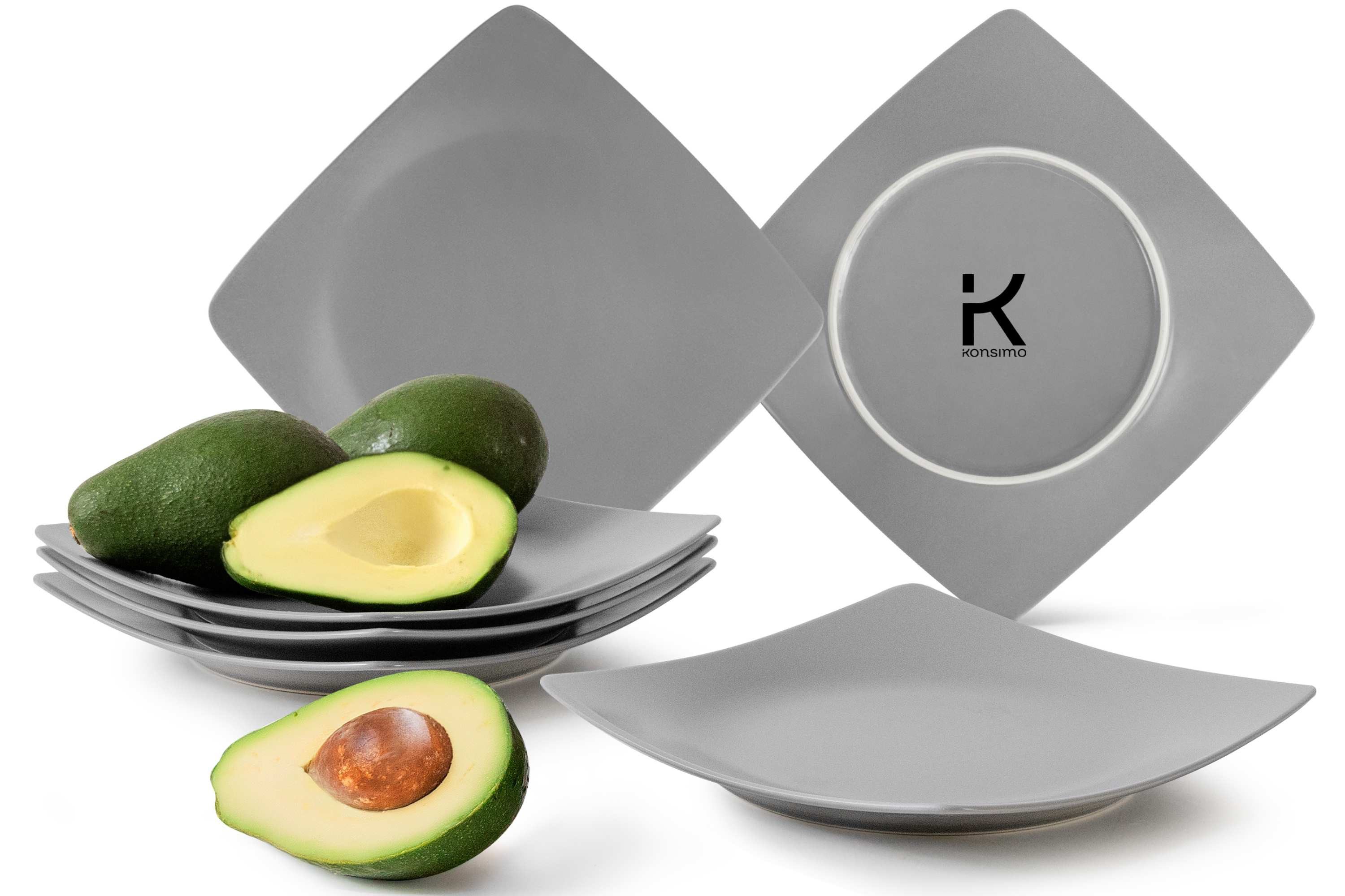 KONSIMO® Teller-Set EPIRI Geschirrset Dessertteller 6 Personen, hergestellt in der EU (6-tlg), 6 Personen, Keramik, quadratisch, Spulmachinen- und Mikrowellengeeignet