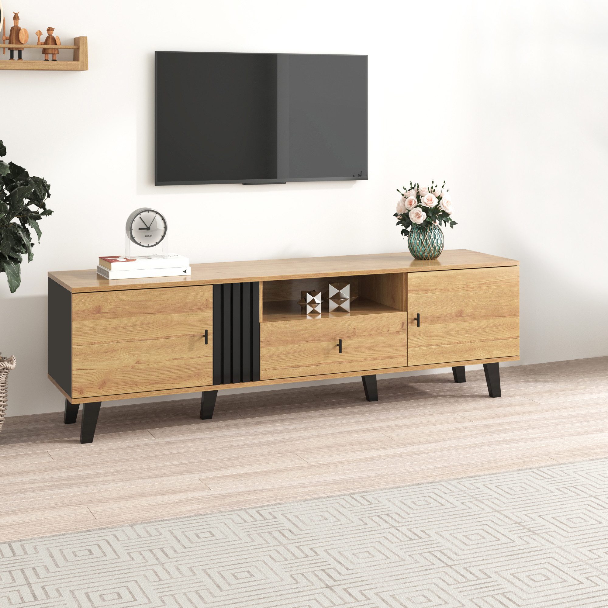Ulife TV-Schrank Lowboard mit Einlegböden 2 günstig online kaufen