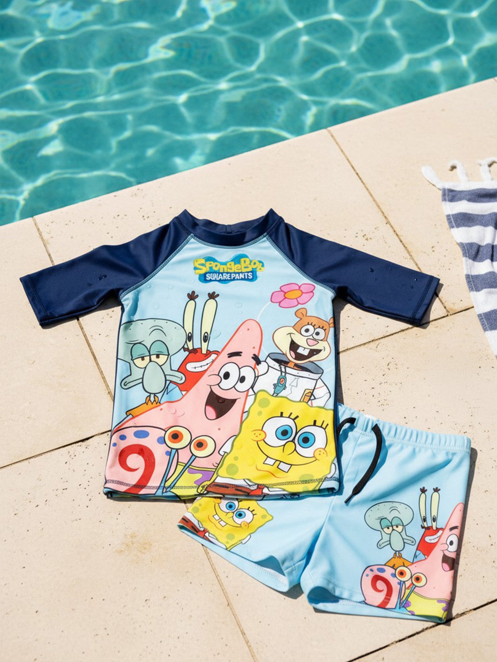 United Labels® Badeanzug Spongebob Schwammkopf Schwimmset UV-Schutz 50 Badeanzug Zweiteiler