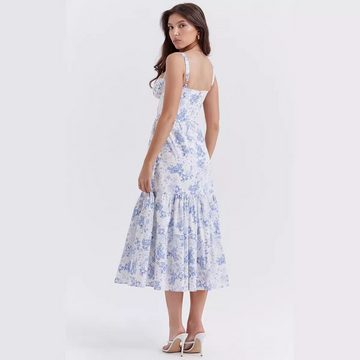 BlauWave Maxikleid A-Linie Rückenfreies Rüschensaum Cami Swing Midi Kleid (1-tlg., Sexy Twist für Frauen) Sommerkleid für Frauen