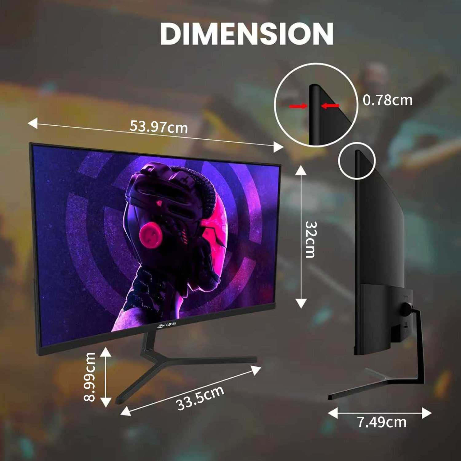 CRUA 24-Zoll rahmenloser FHD-1080p-Bildschirm, AMD FreeSync, 200 Hz/180 Hz Curved-Gaming-Monitor (61 cm/24 ", 1920 x 1080 px, FHD, 200 Hz, LCD)