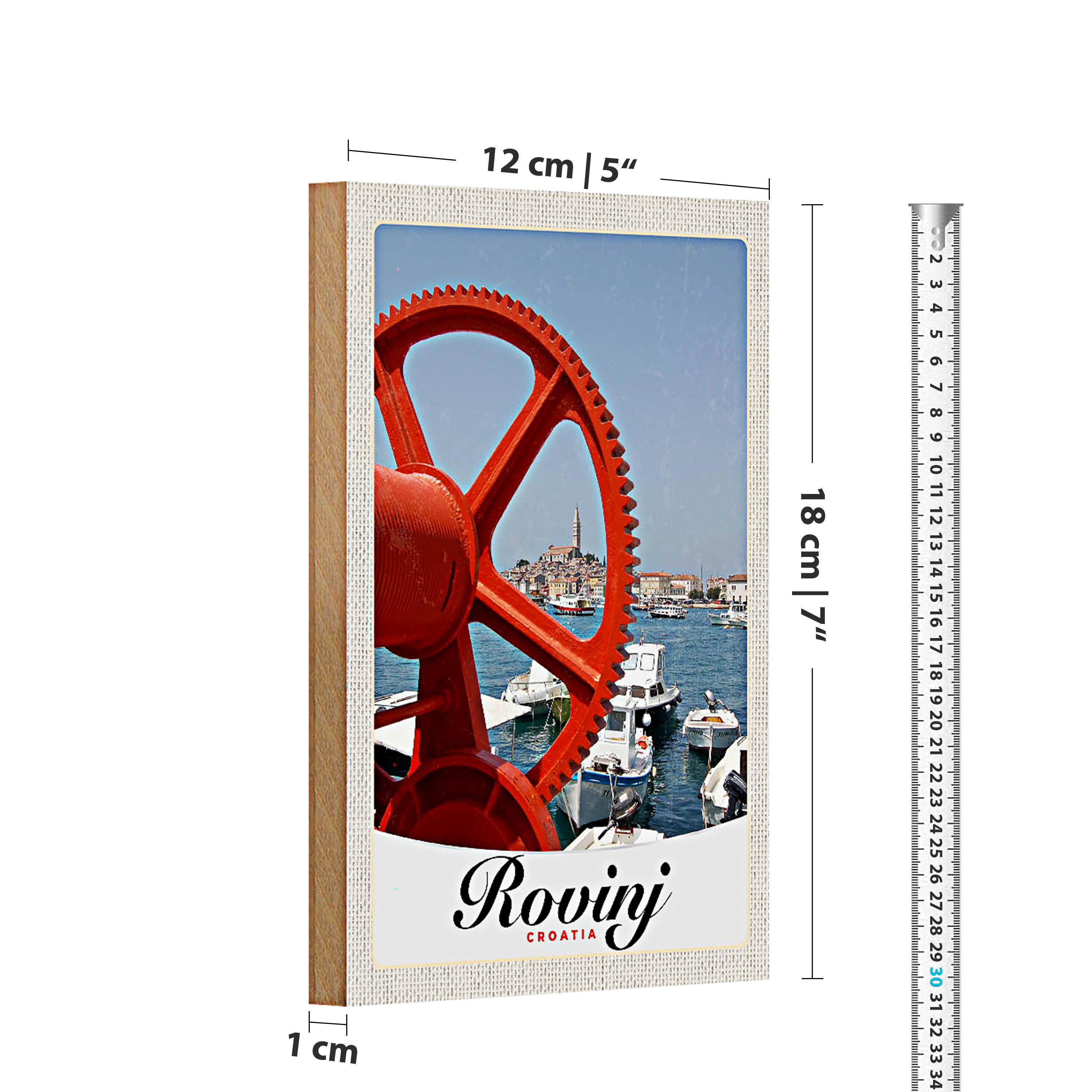 Roomando Holzbild Reise 12x18cm Rovinji Kroatien Boote rot Haus