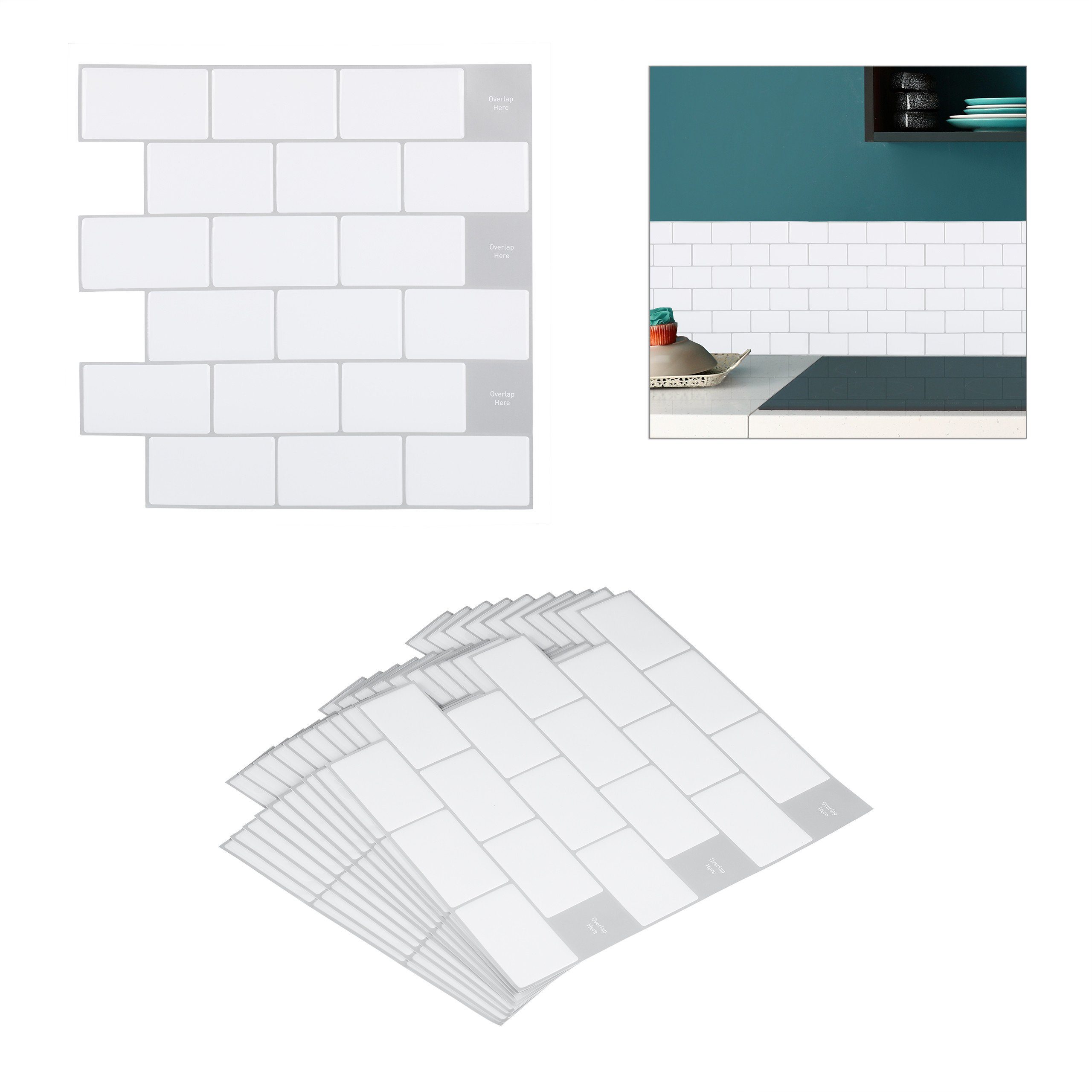 relaxdays Fliesenaufkleber Subway Fliesenaufkleber 10er Set, günstig online kaufen