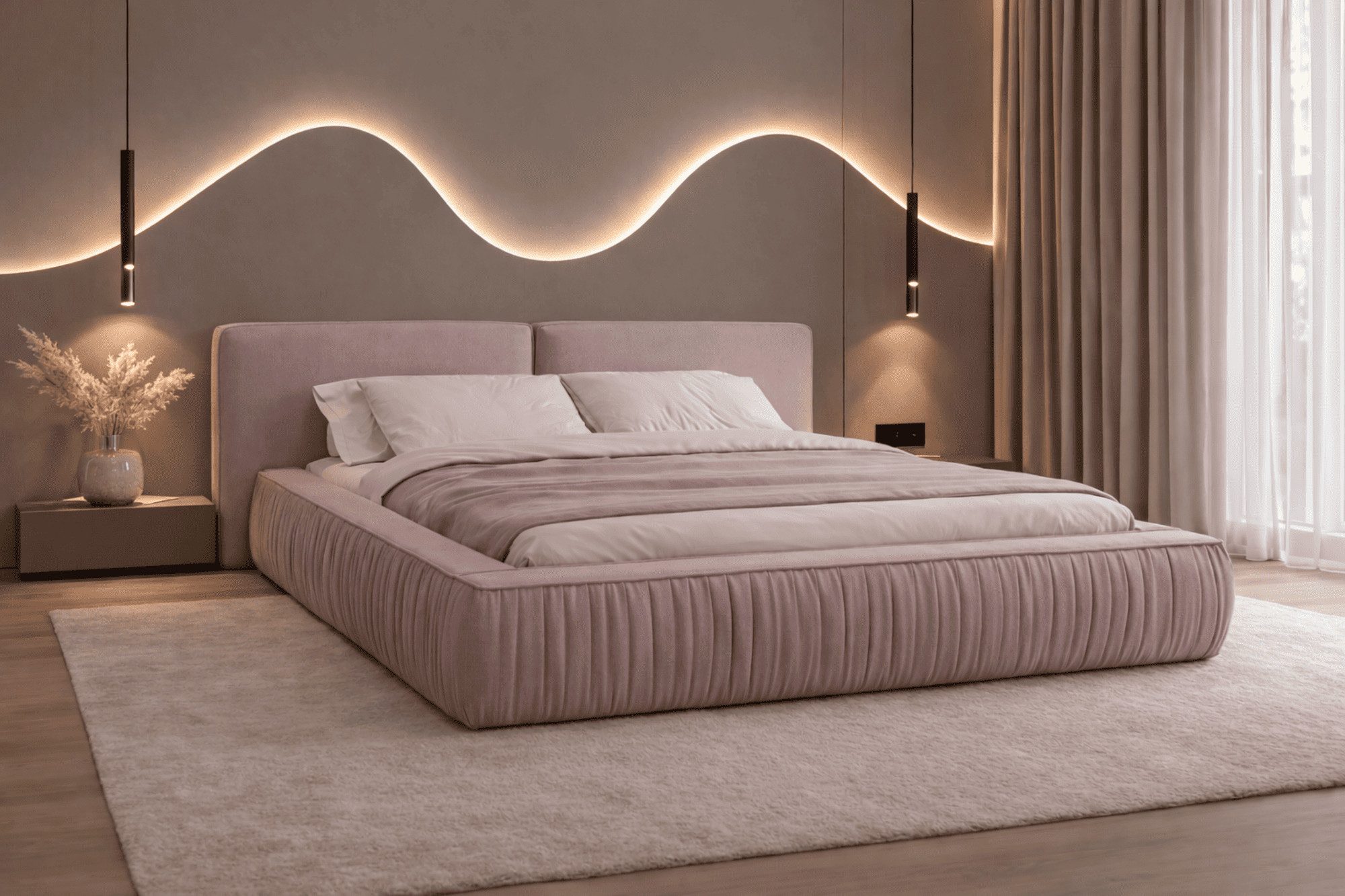 MOEBLO Polsterbett Bett 08 aus Samt (Modernes Doppelbett mit eleganter Kopfteilpolsterung, stabilem Rahmenbettgestell und großzügigem Stauraum – 140x200 cm Komfortables Stauraumbett für stilvolle Schlafzimmer - 140x200 cm, - Eleganz und Funktionalität in einem modernen Design), - (BxHxT): 207/227/247x94x240 cm