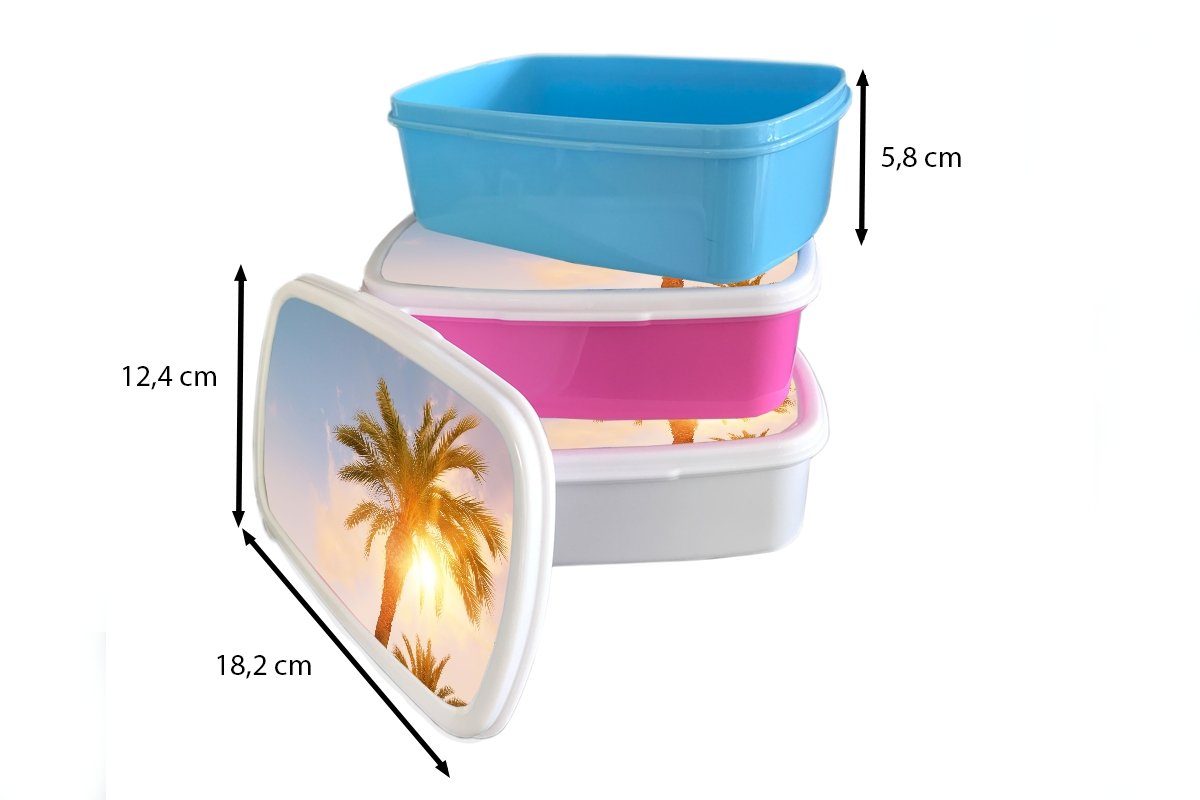 Mädchen Brotbox Lunchbox Jungs - - weiß MuchoWow für und Kunststoff, für (2-tlg), Sonne Palme Brotdose, Tropisch, Erwachsene, Kinder - Sommer und