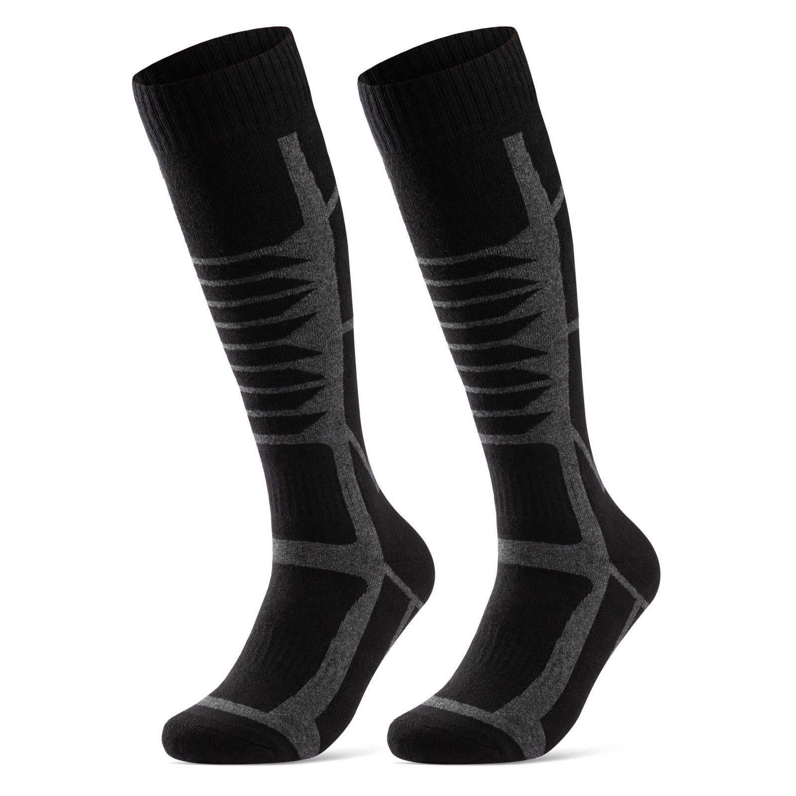 sockenkauf24 Skisocken 2 Paar Ski Strümpfe Herren & Damen Ski Socken lang Atmungsaktiv WP Schwarz