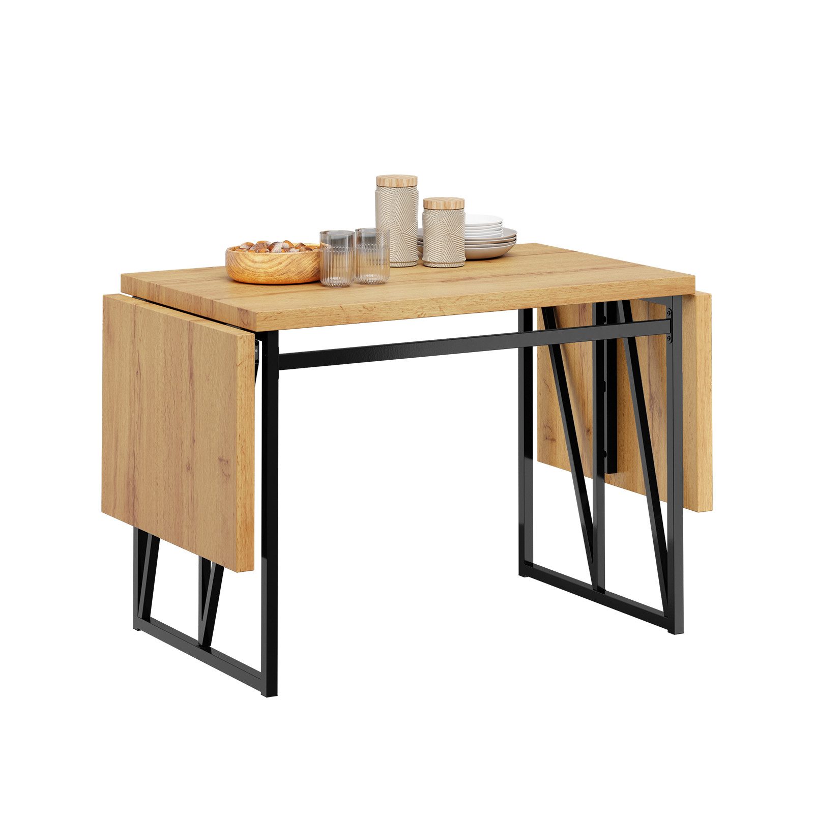 SoBuy Esstisch FWT113, Esszimmertisch klappbar, platzsparender Küchentisch 110–200 cm (1 Tisch), Esstisch ausziehbar 110–200 cm, für 2–8 Personen, mit Metallgestell