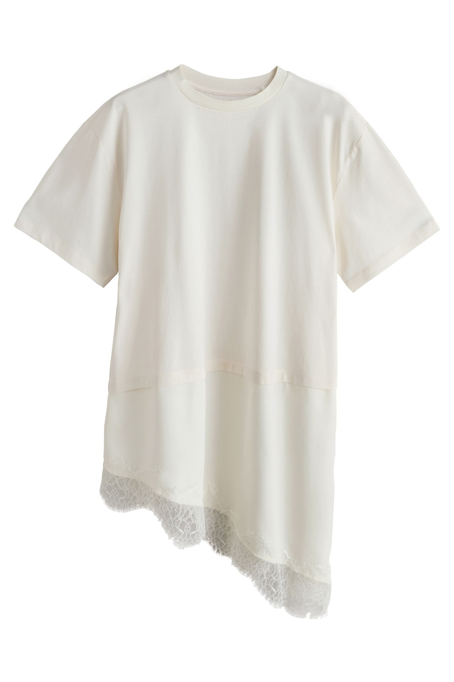 Next T-Shirt Kurzärmeliges T-Shirt maus Satin mit Spitzenbesatz (1-tlg) günstig online kaufen