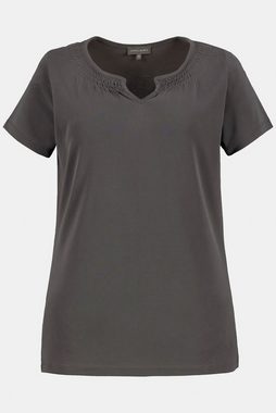 Gina Laura Rundhalsshirt T-Shirt V-Ausschnitt Smok Blende Halbarm