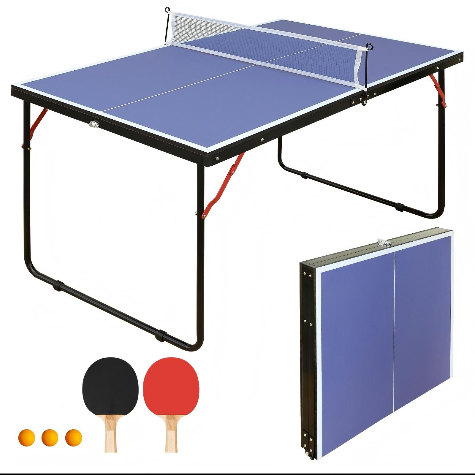 Tischtennisplatte Tischtennisplatte klappbar 137 cm, portabel mit Netz, Schläger & Bälle