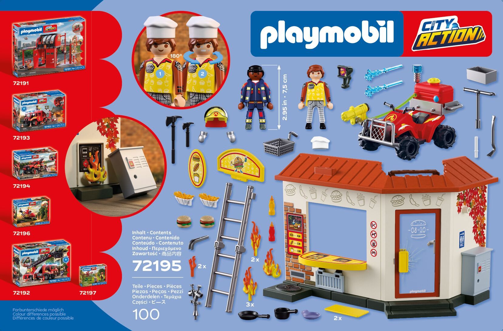 Playmobil® Feuerwehr-Quad mit Burger-Bude (72195), City Action Konstruktions-Spielset