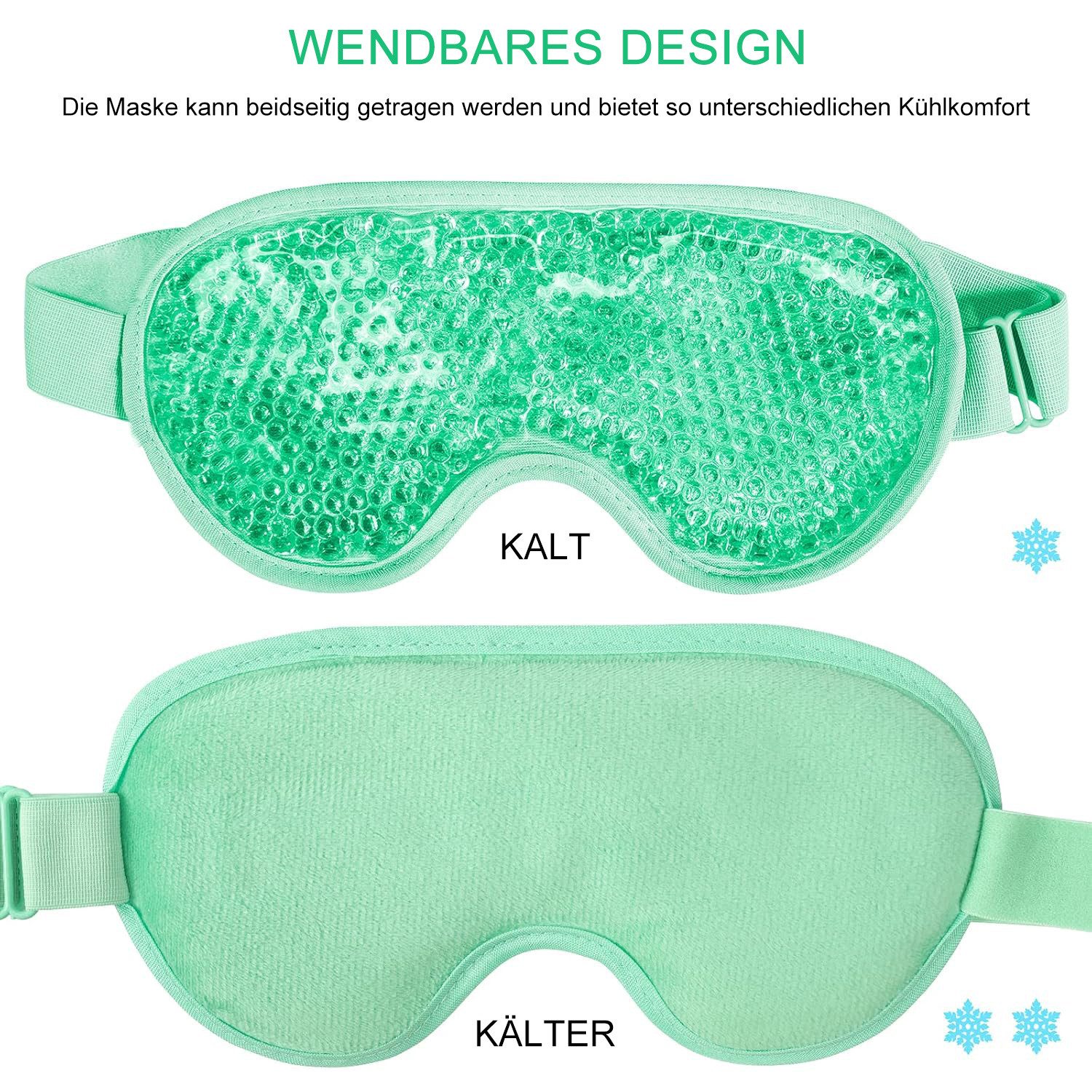 COOL-i ® Gesichtsmaske Kühlende Gel-Augenmaske – Wiederverwendbare Eis-Kompressen, bei Schwellungen, Müdigkeit & Migräne