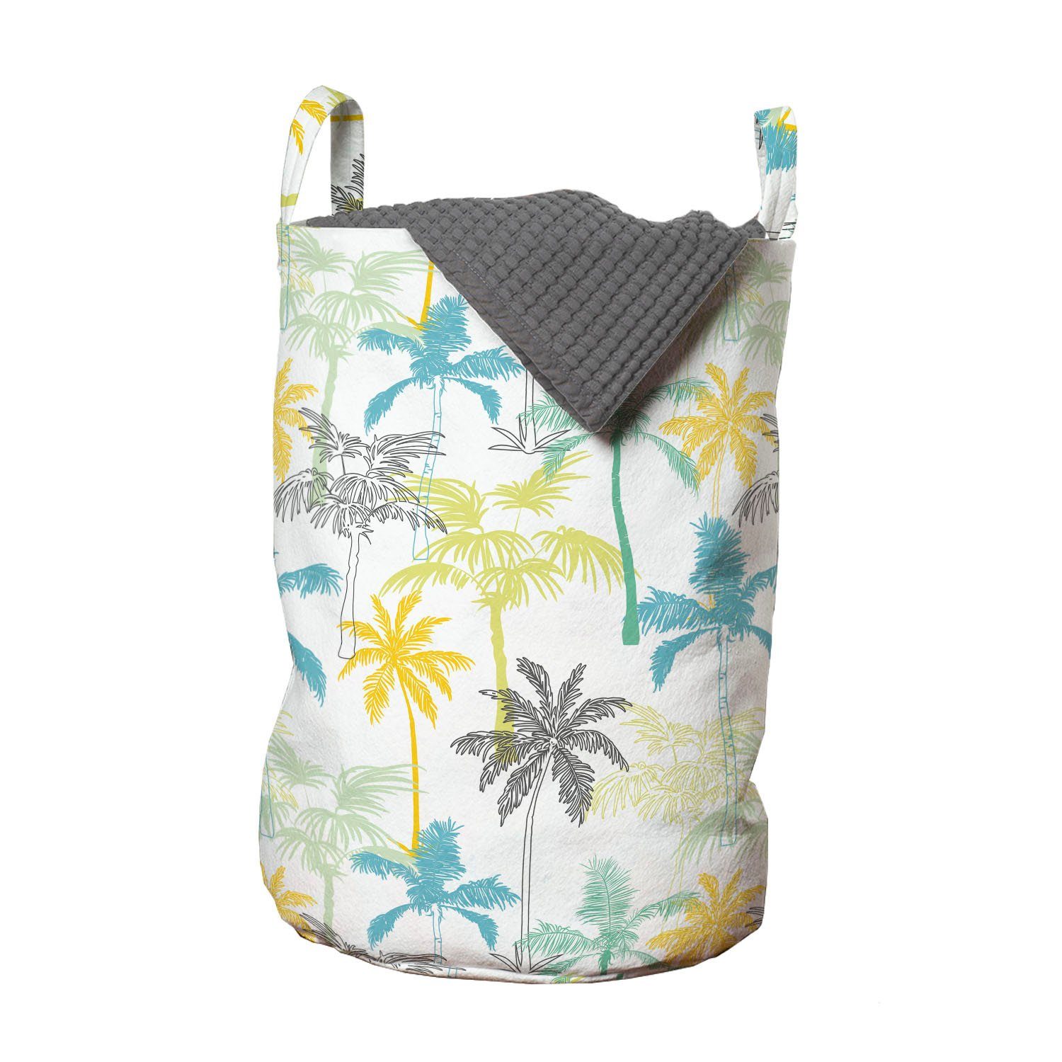 Abakuhaus Wäschesäckchen Wäschekorb mit Griffen Kordelzugverschluss für Waschsalons, hawaiisch Tropic Island Palm Trees