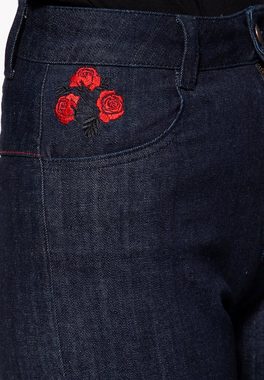 QueenKerosin Slim-fit-Jeans Roses mit kontrastierter floraler Rosen Stickerei im Western-Style