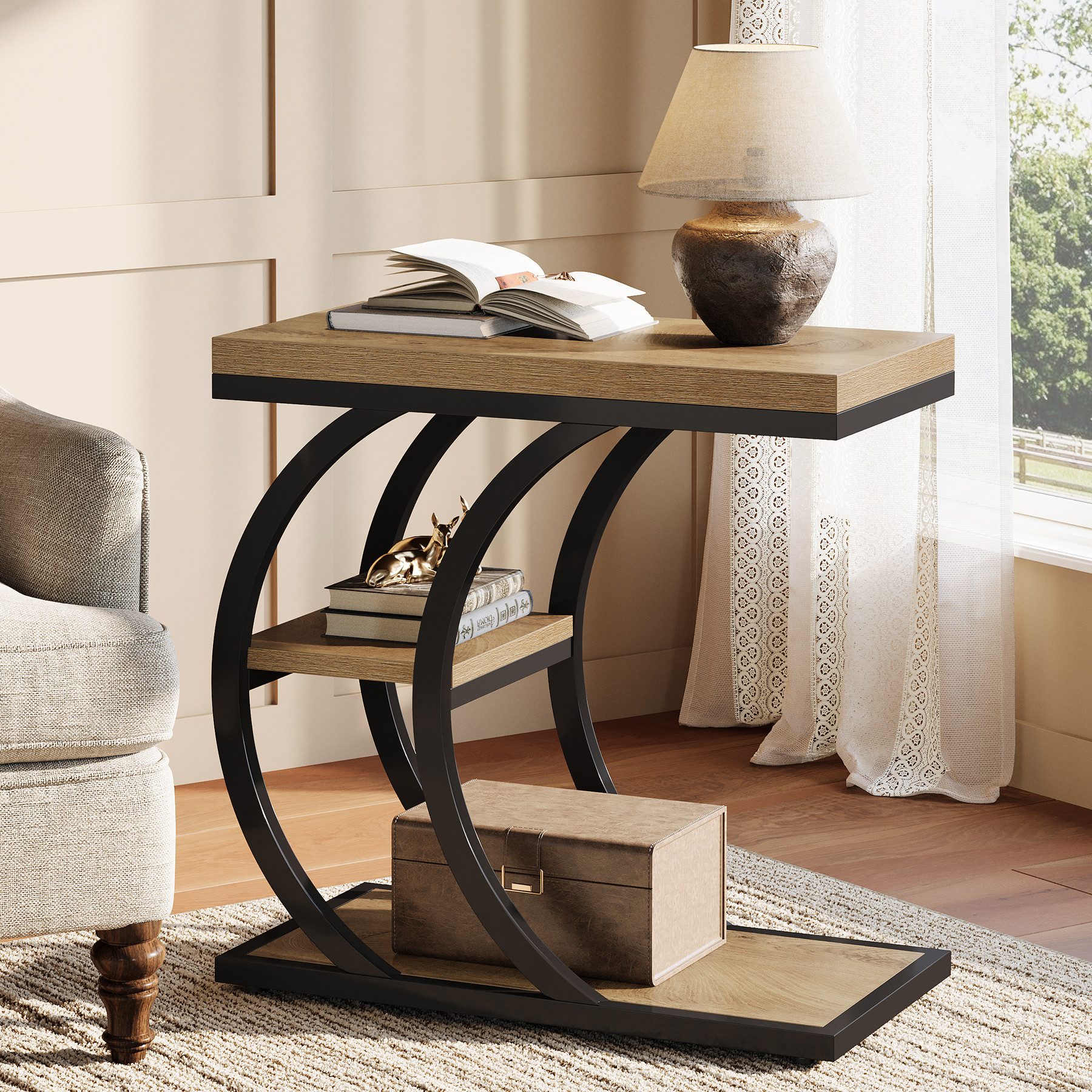 Tribesigns Beistelltisch 3-stufiger schmaler C-förmiger Couchtisch günstig online kaufen