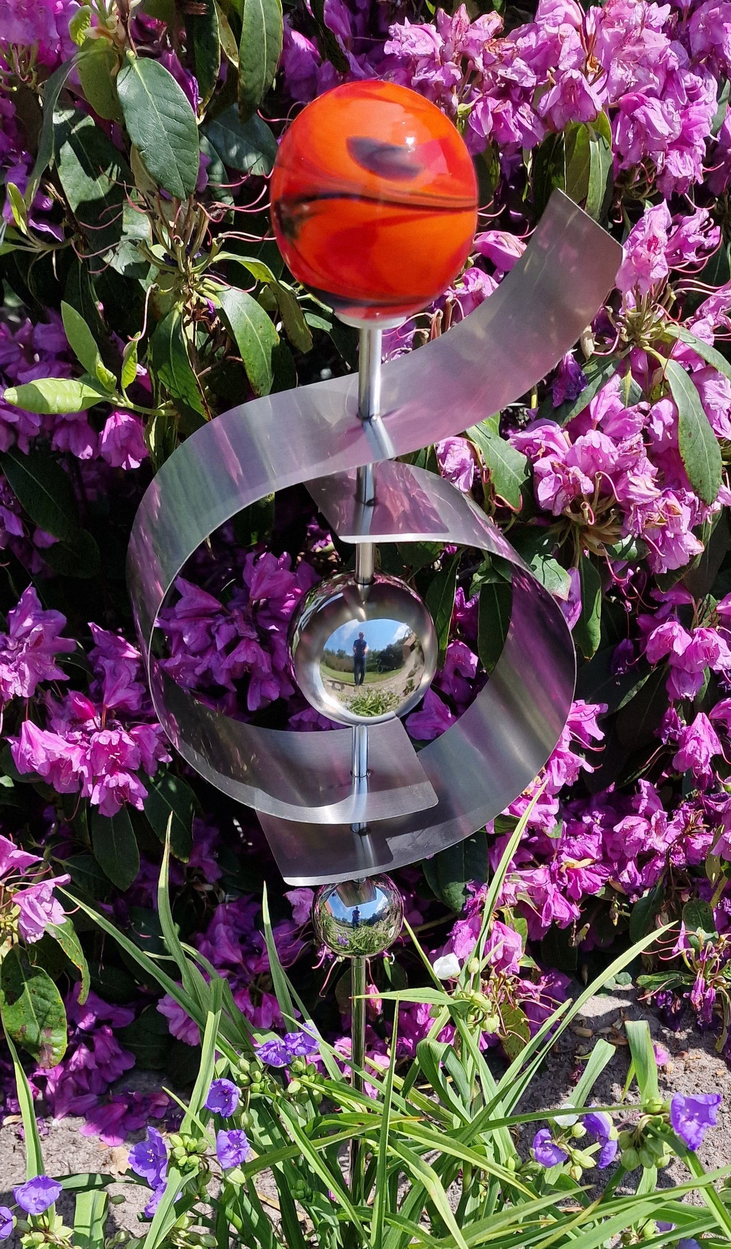 Jürgen Bocker - Gartenambiente Gartenstecker Glaszauber Jupiter aus Edelstahl 100 cm Beetstecker Glaskugel