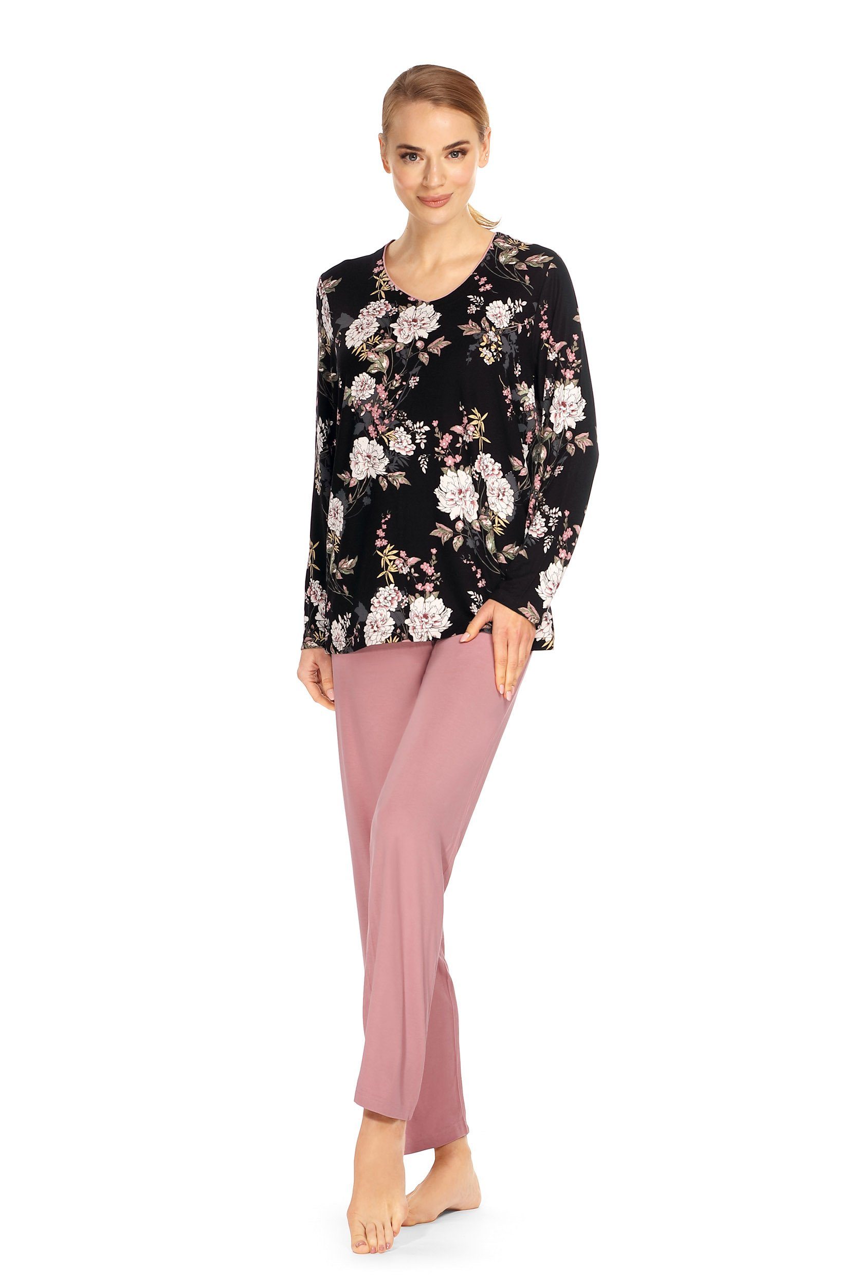 Ascafa Schlafanzug (Set, 2 tlg., Set) Damen Pyjama lang Langarm